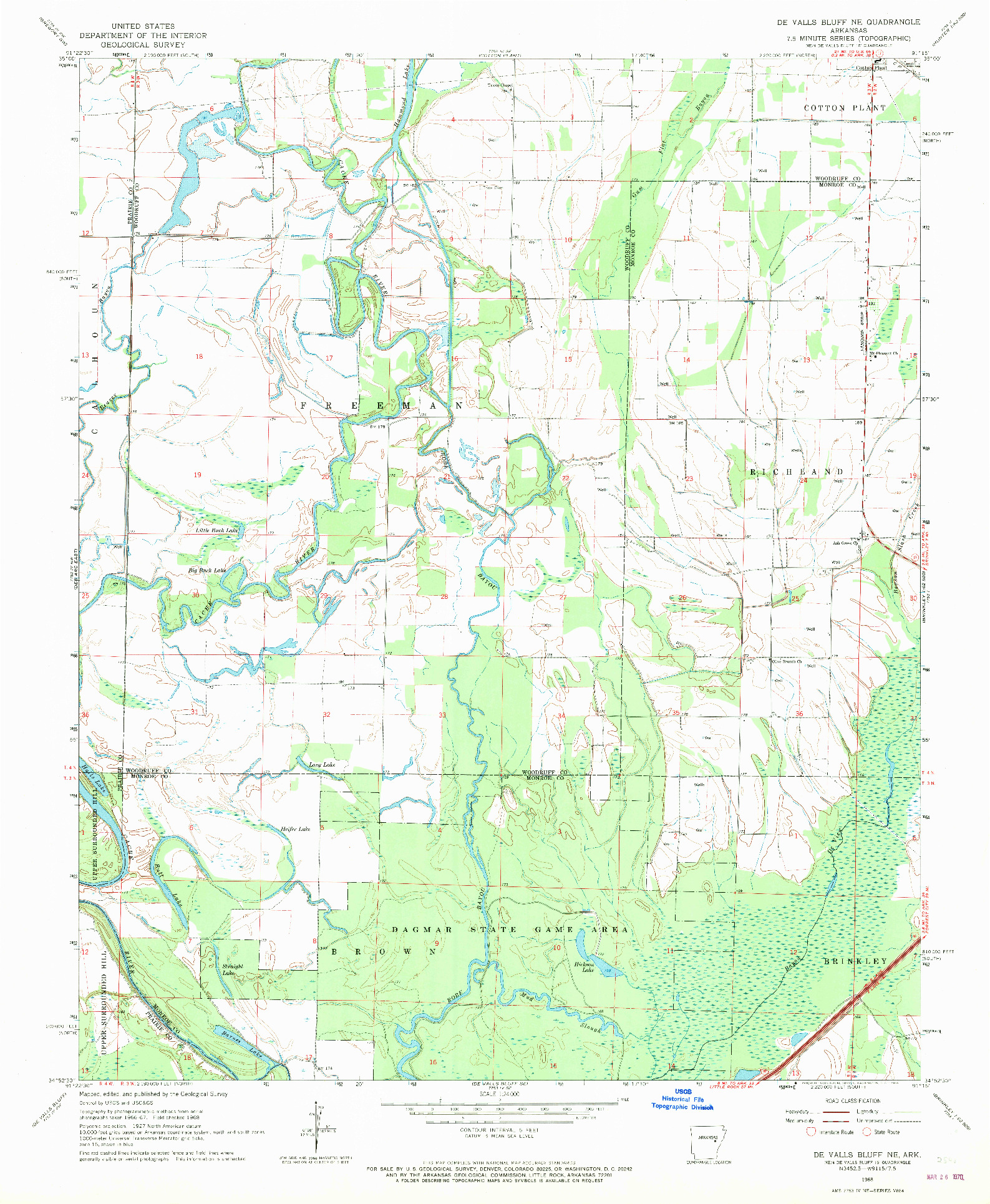 USGS 1:24000-SCALE QUADRANGLE FOR DE VALLS BLUFF NE, AR 1968