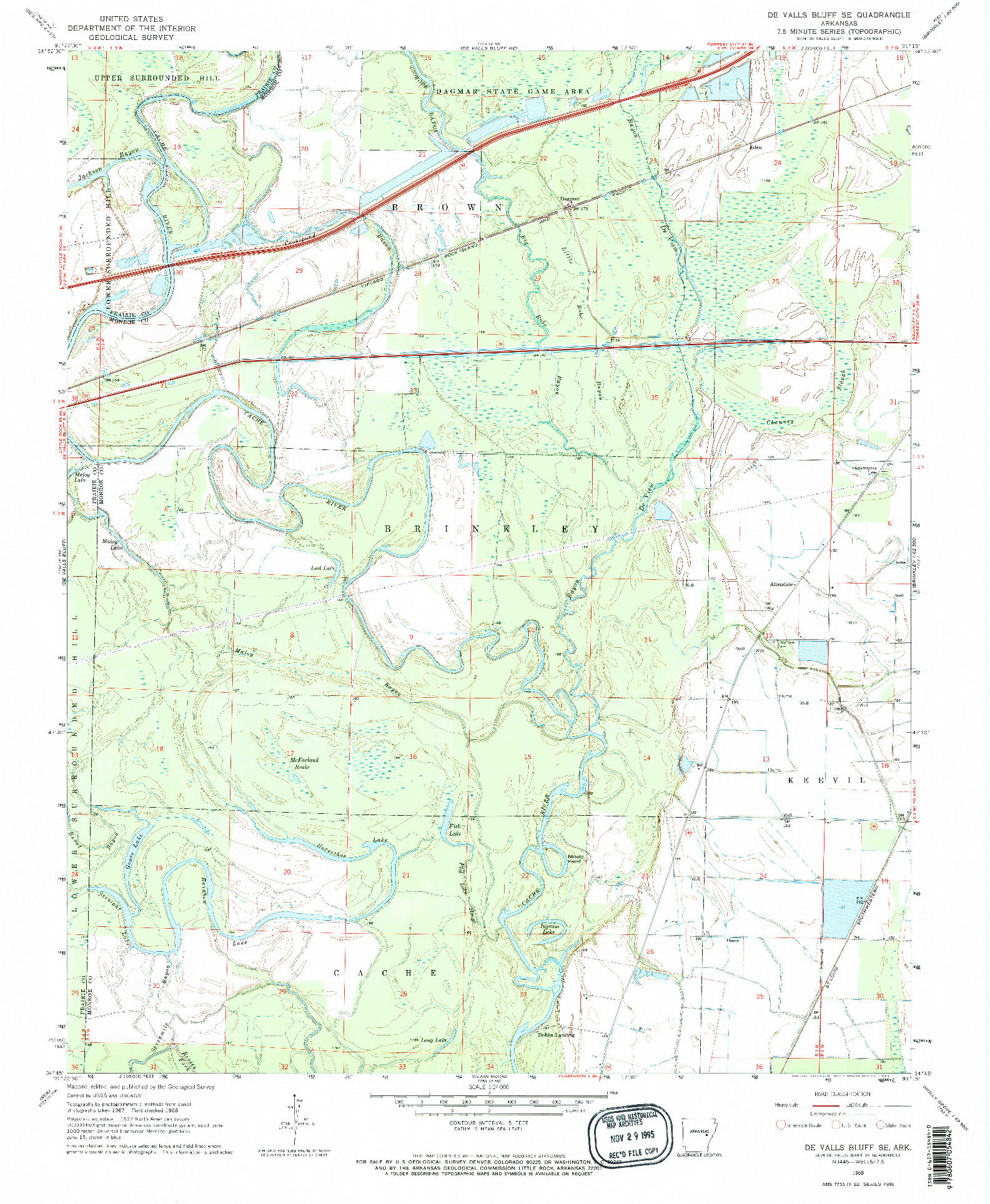 USGS 1:24000-SCALE QUADRANGLE FOR DE VALLS BLUFF SE, AR 1968