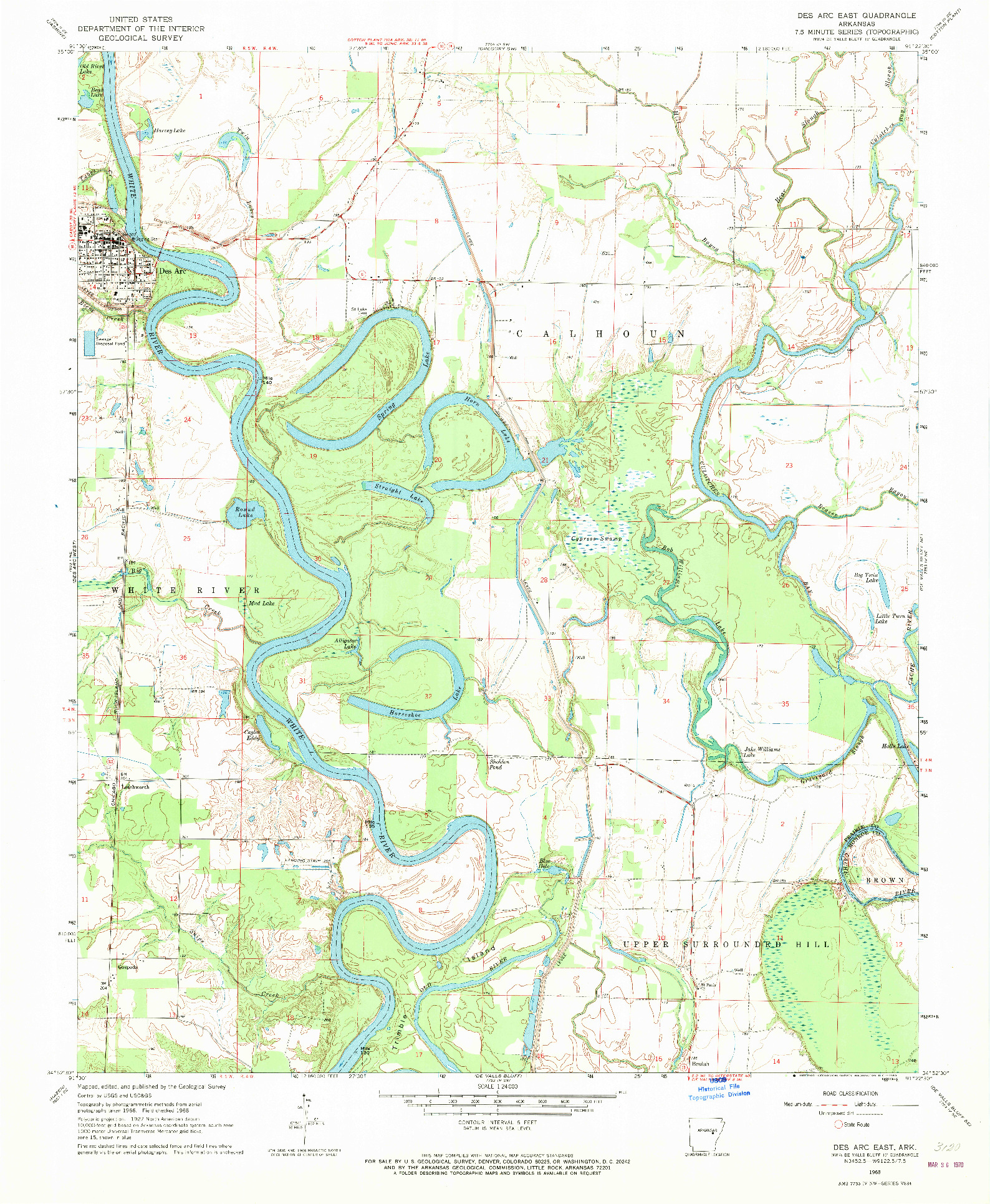 USGS 1:24000-SCALE QUADRANGLE FOR DES ARC EAST, AR 1968