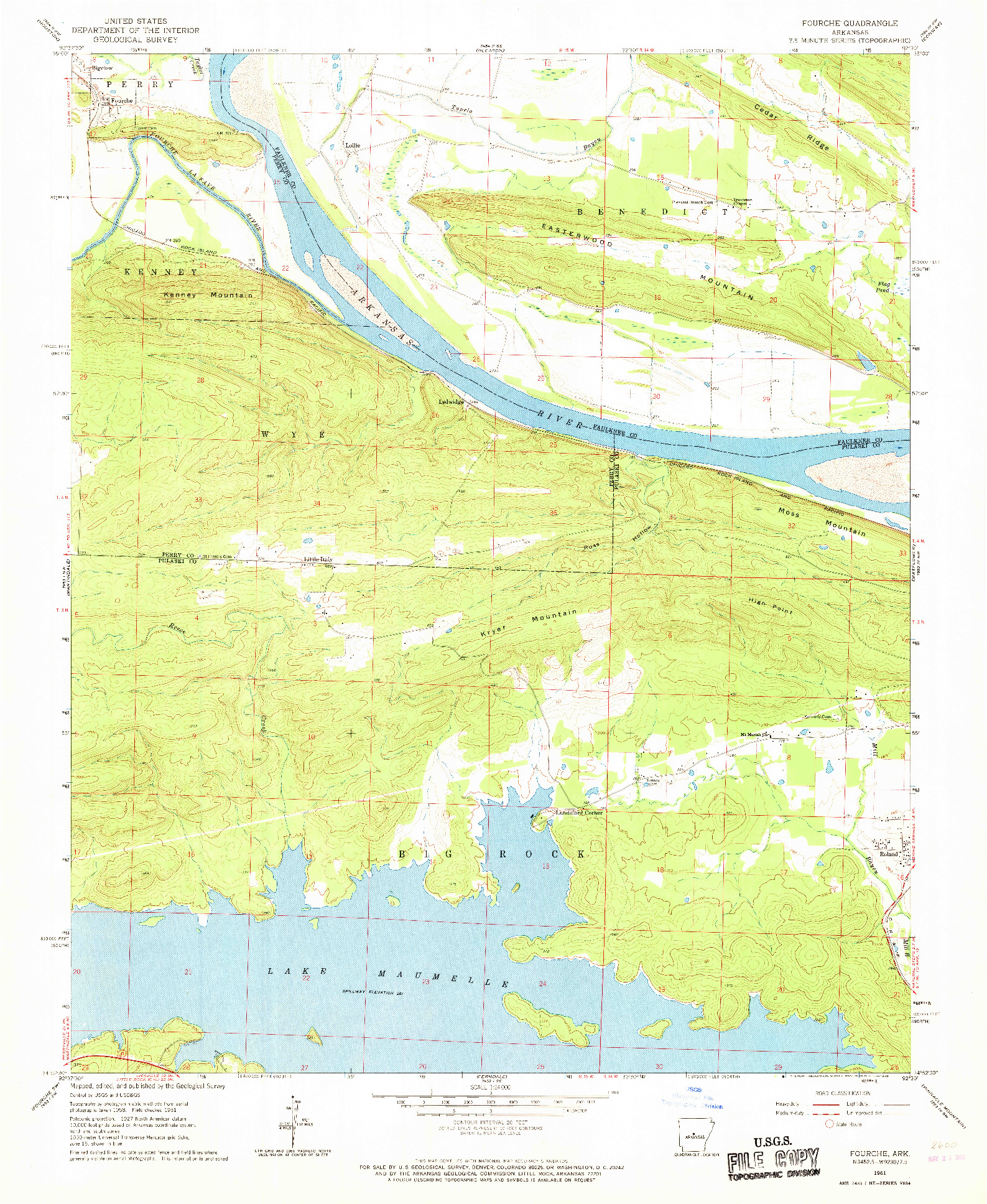 USGS 1:24000-SCALE QUADRANGLE FOR FOURCHE, AR 1961