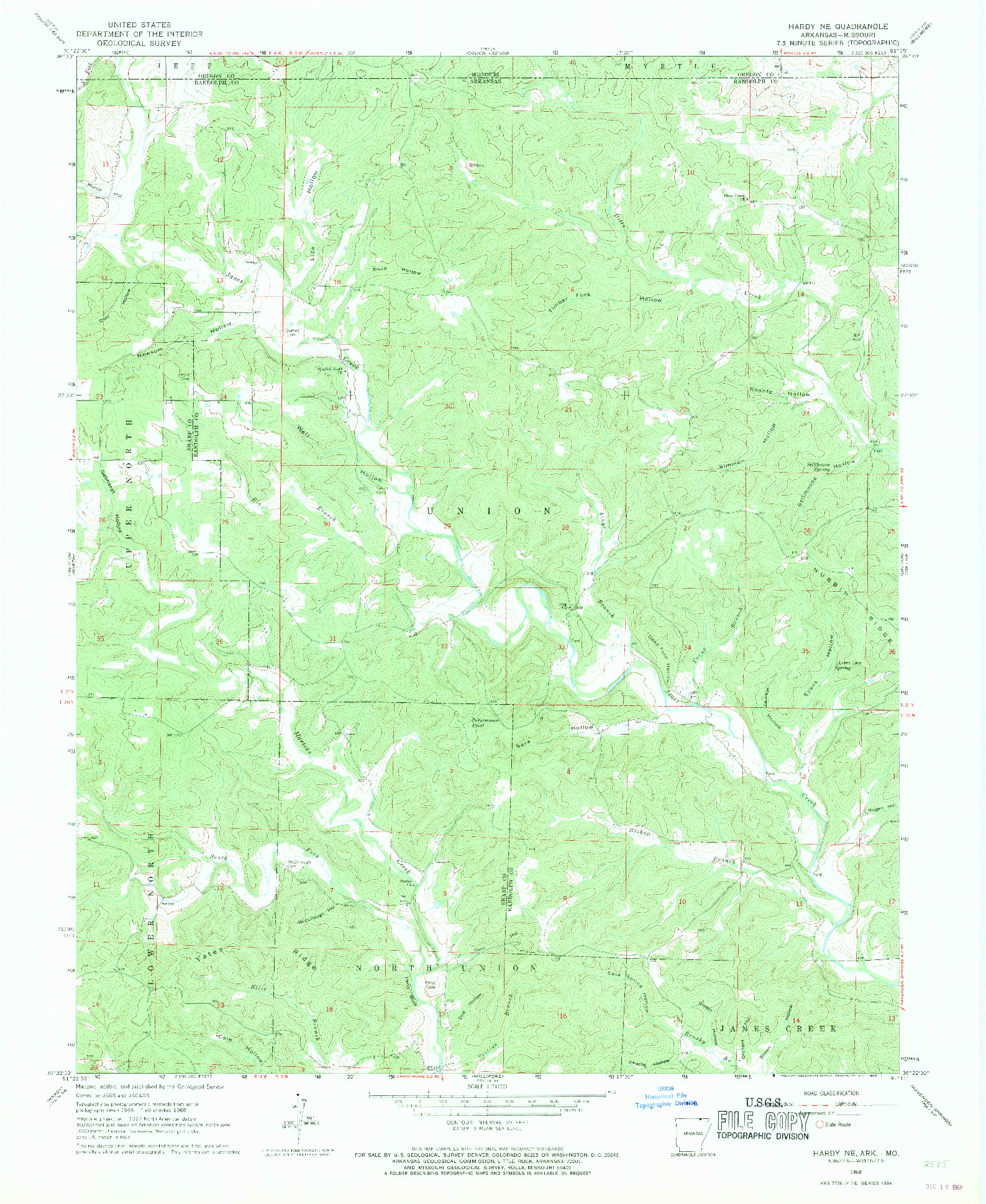 USGS 1:24000-SCALE QUADRANGLE FOR HARDY NE, AR 1968