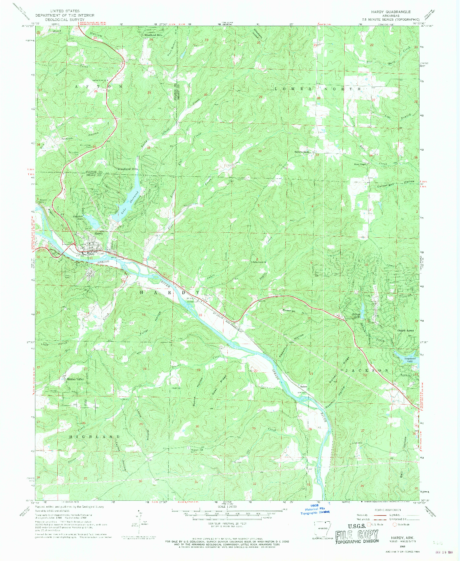 USGS 1:24000-SCALE QUADRANGLE FOR HARDY, AR 1968