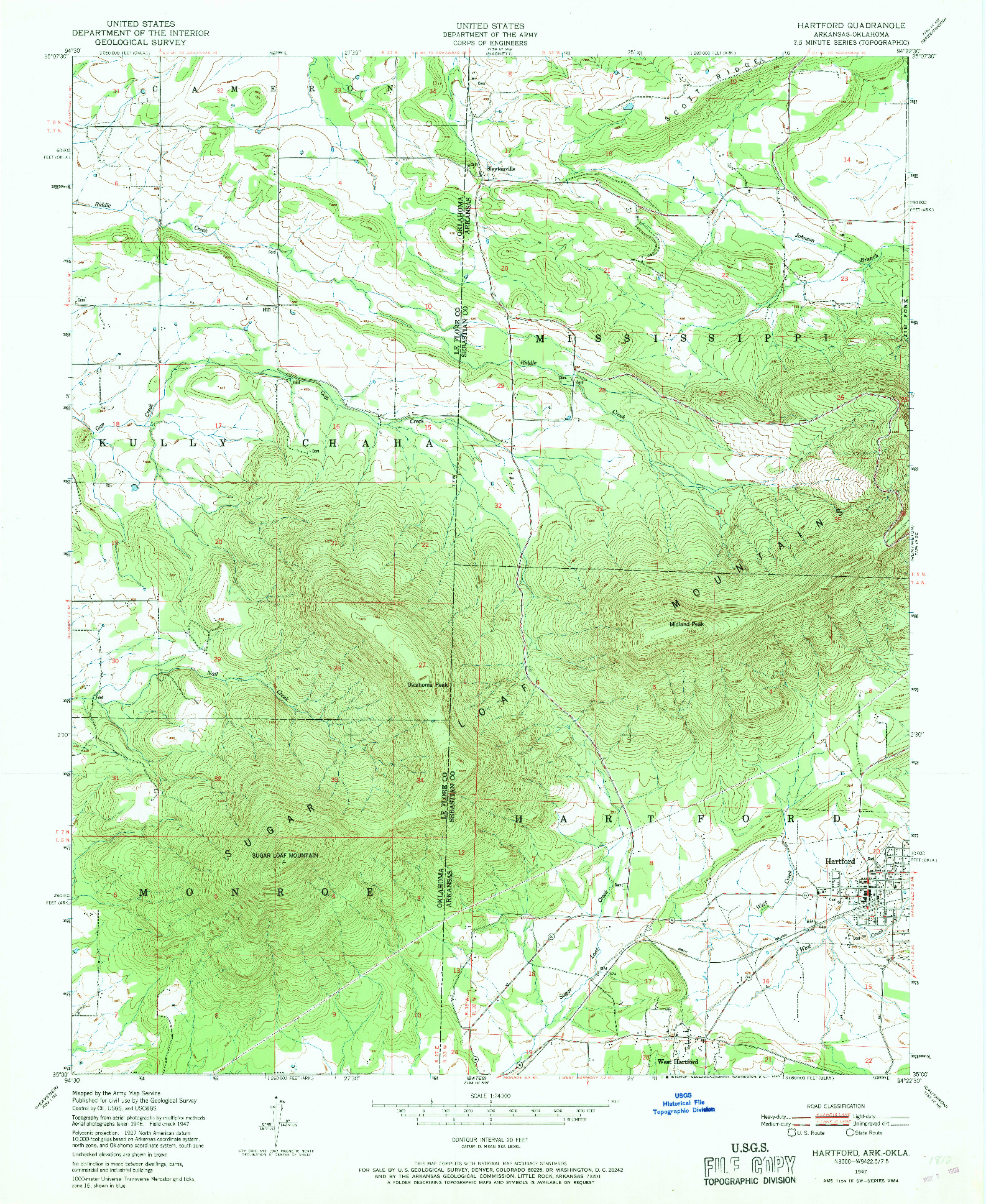 USGS 1:24000-SCALE QUADRANGLE FOR HARTFORD, AR 1947