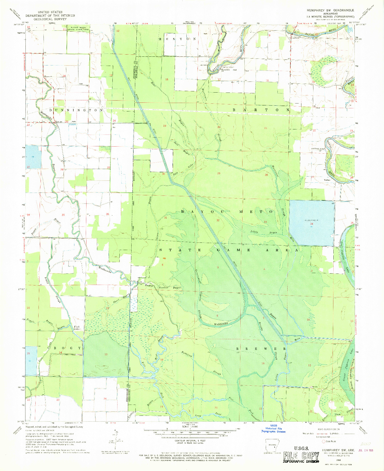 USGS 1:24000-SCALE QUADRANGLE FOR HUMPHREY SW, AR 1968