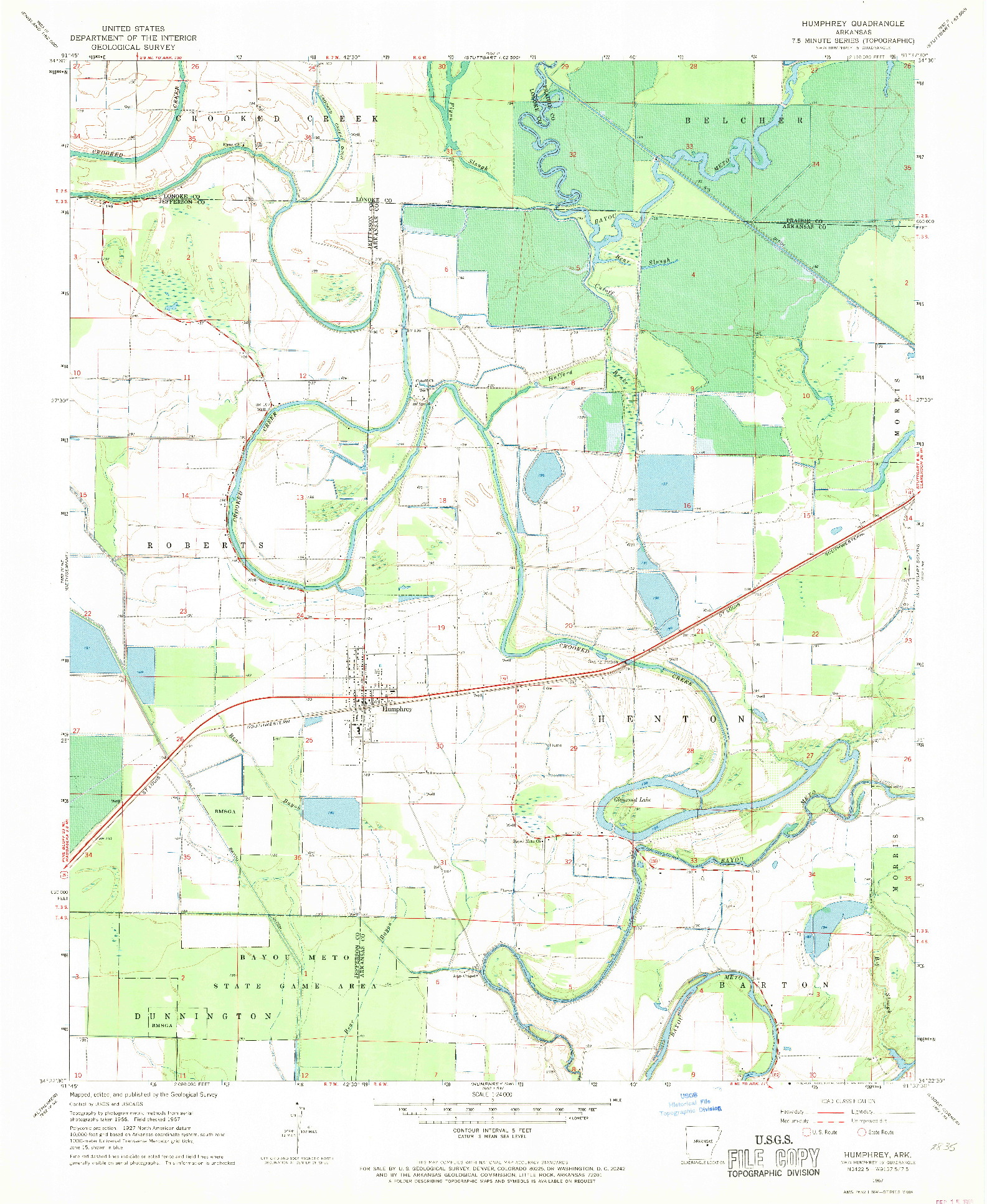 USGS 1:24000-SCALE QUADRANGLE FOR HUMPHREY, AR 1967