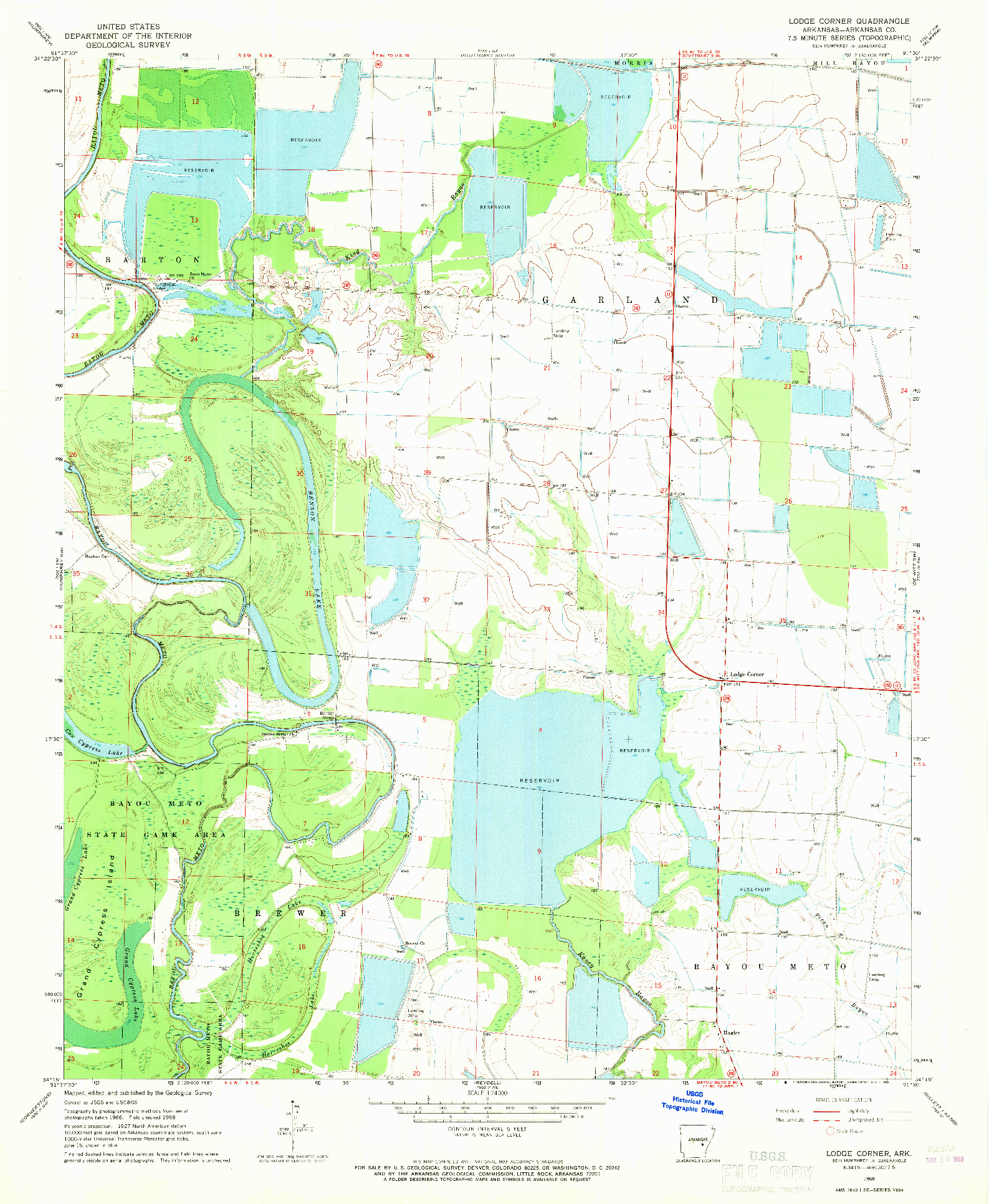 USGS 1:24000-SCALE QUADRANGLE FOR LODGE CORNER, AR 1968