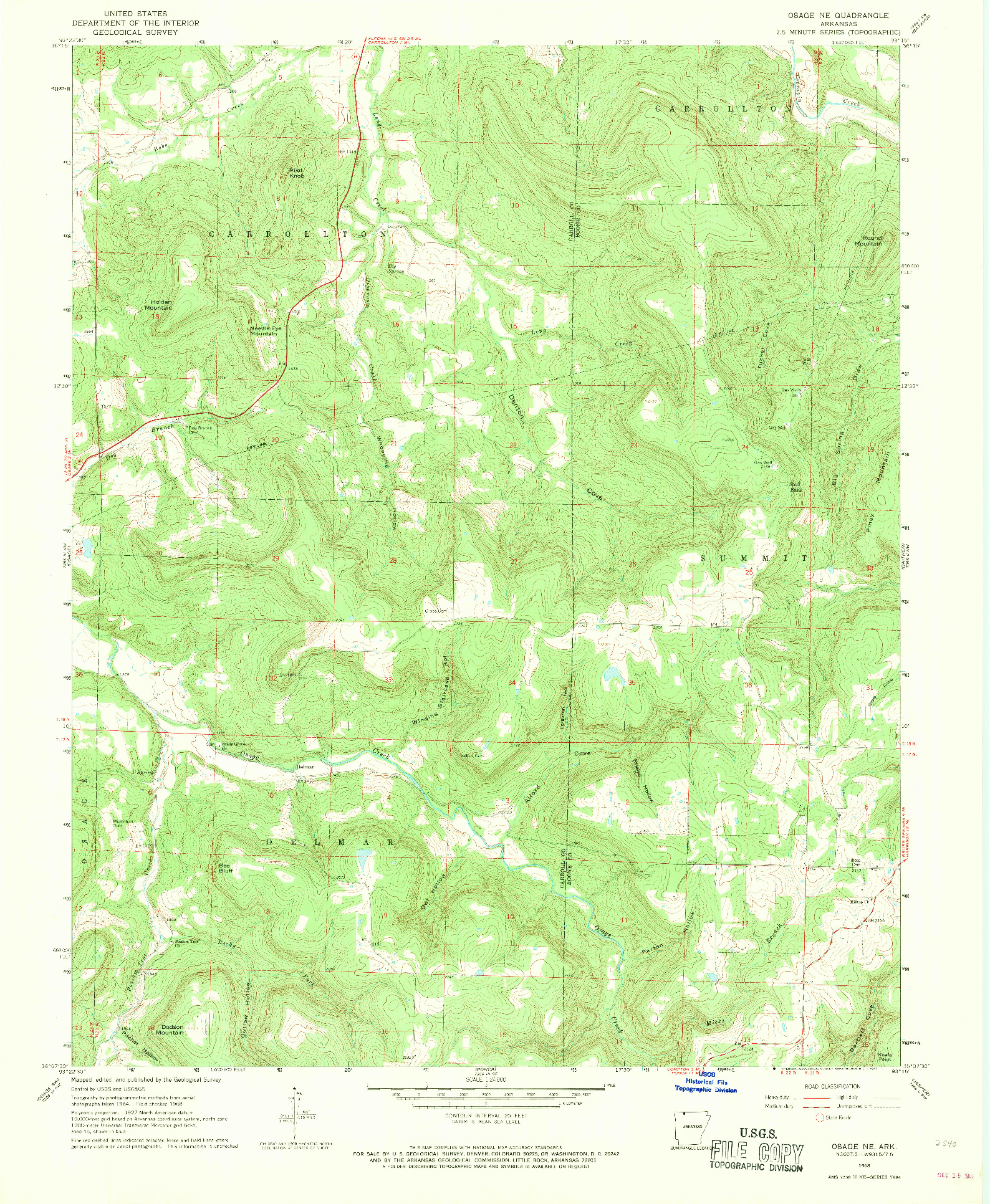 USGS 1:24000-SCALE QUADRANGLE FOR OSAGE NE, AR 1968