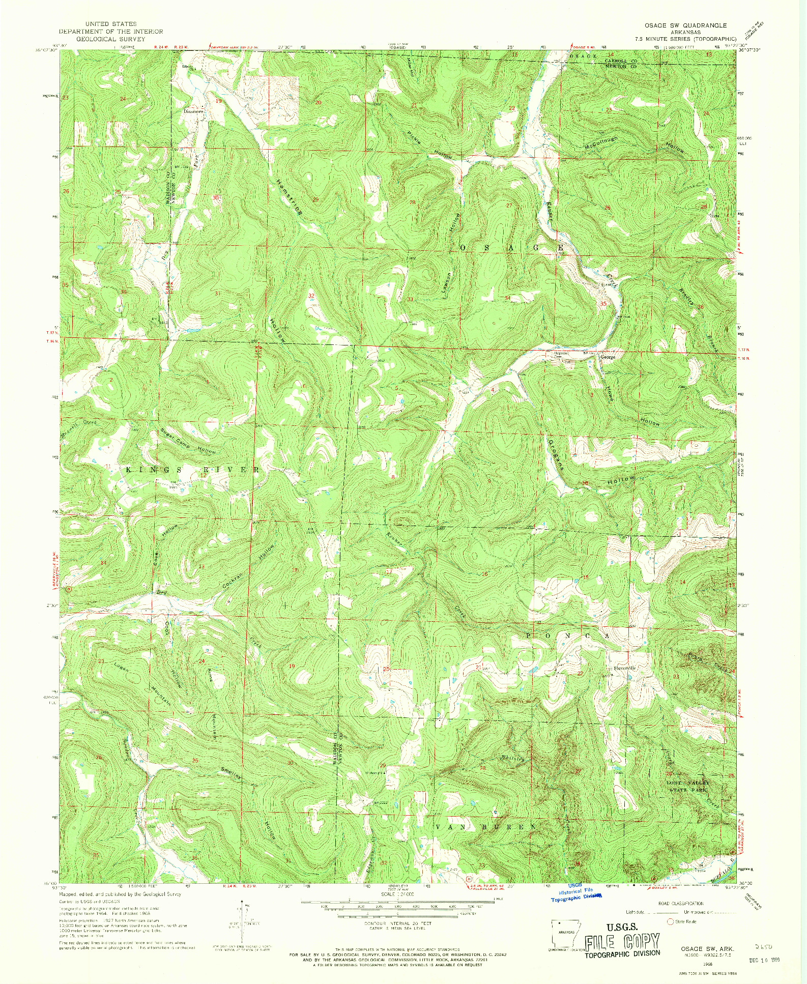 USGS 1:24000-SCALE QUADRANGLE FOR OSAGE SW, AR 1968