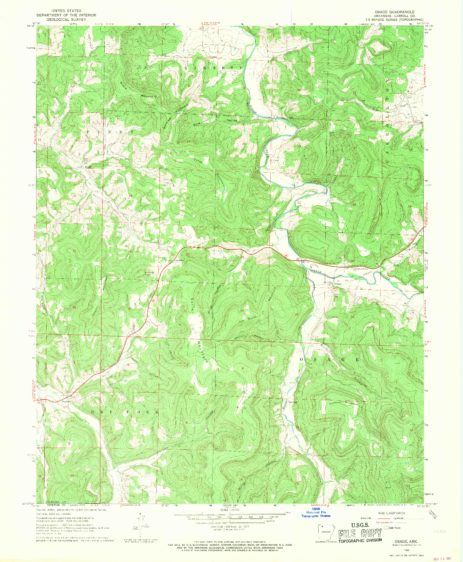 USGS 1:24000-SCALE QUADRANGLE FOR OSAGE, AR 1968