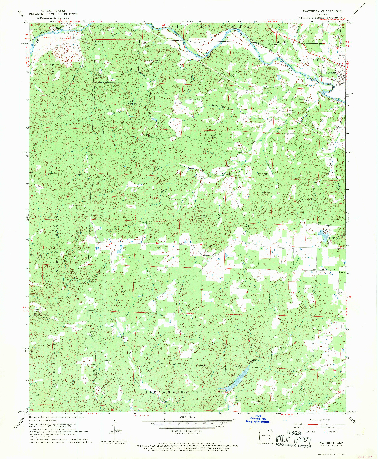 USGS 1:24000-SCALE QUADRANGLE FOR RAVENDEN, AR 1968