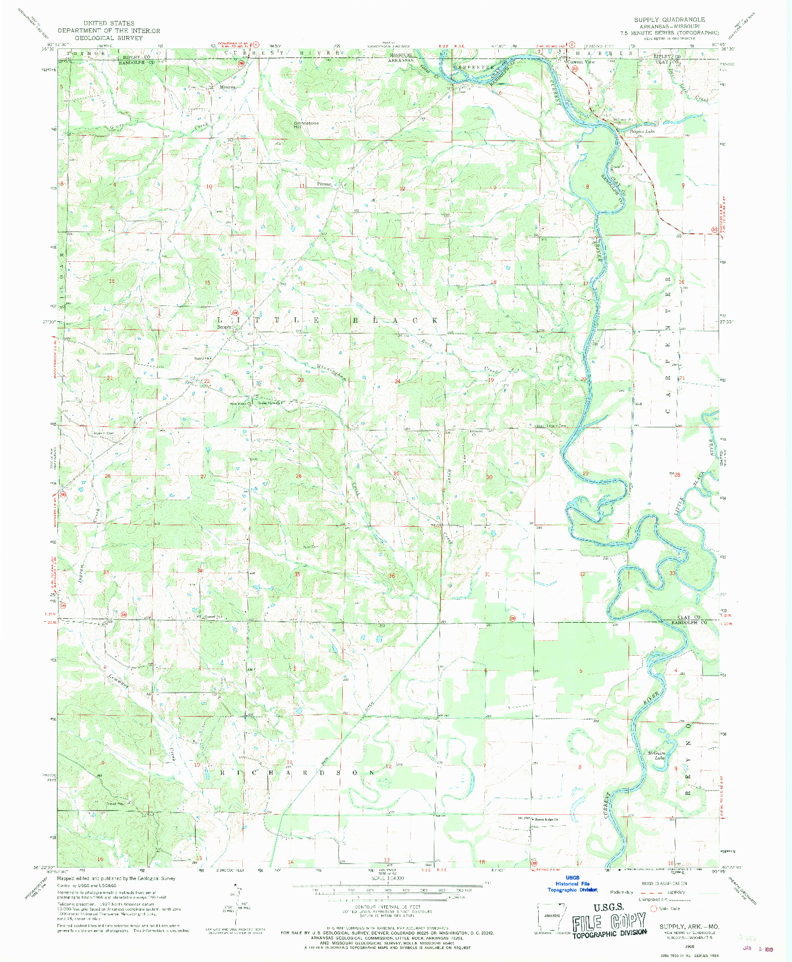 USGS 1:24000-SCALE QUADRANGLE FOR SUPPLY, AR 1968