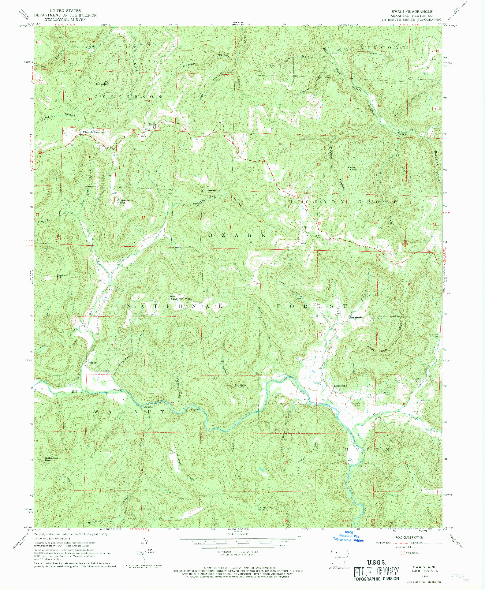 USGS 1:24000-SCALE QUADRANGLE FOR SWAIN, AR 1968