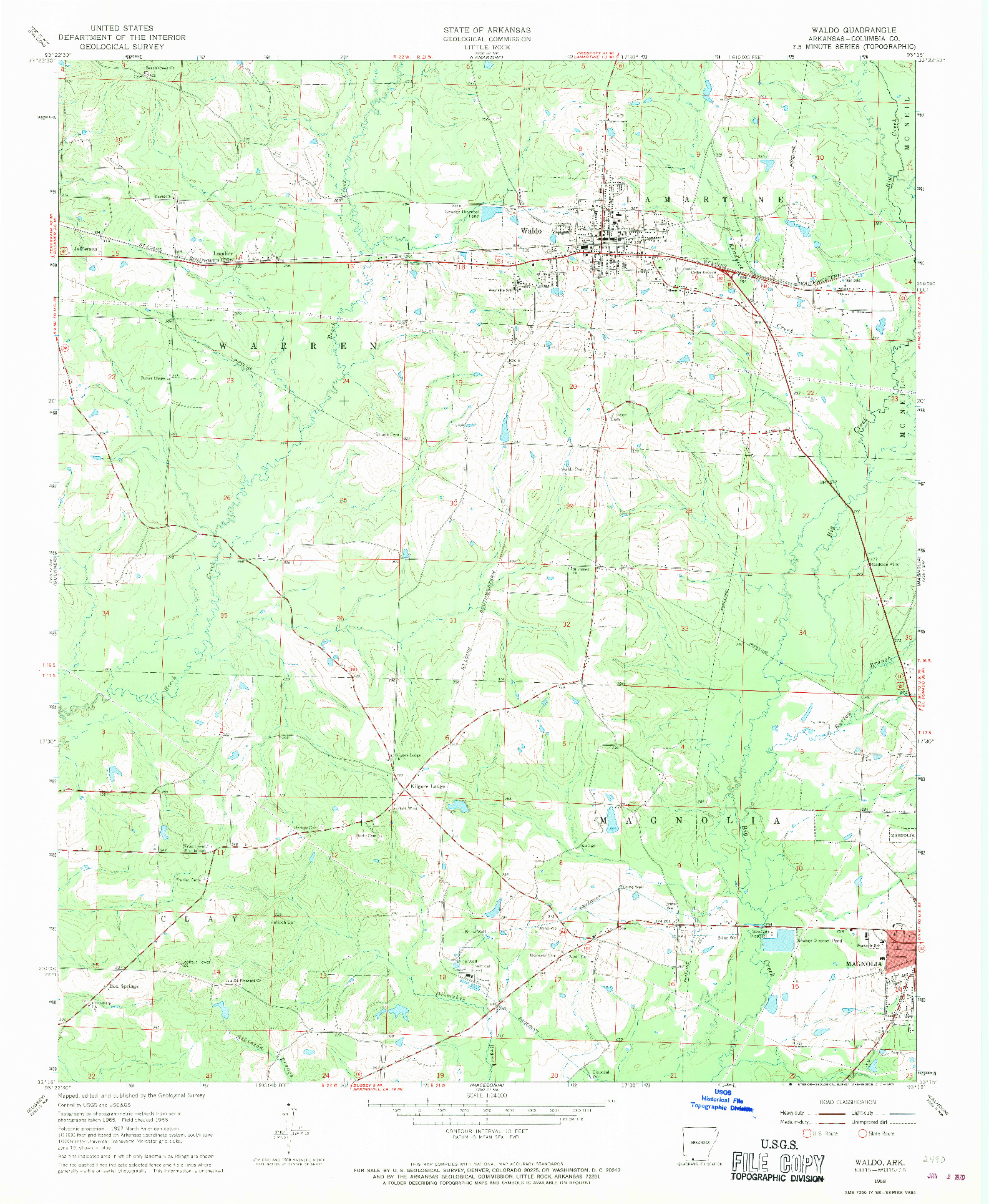 USGS 1:24000-SCALE QUADRANGLE FOR WALDO, AR 1968