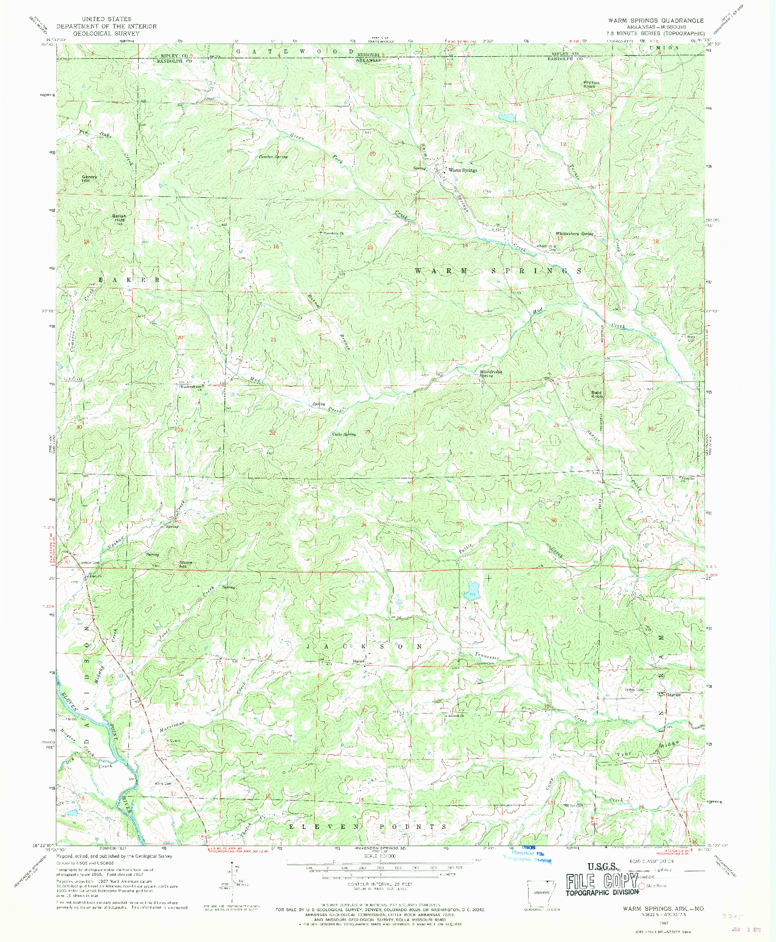 USGS 1:24000-SCALE QUADRANGLE FOR WARM SPRINGS, AR 1967