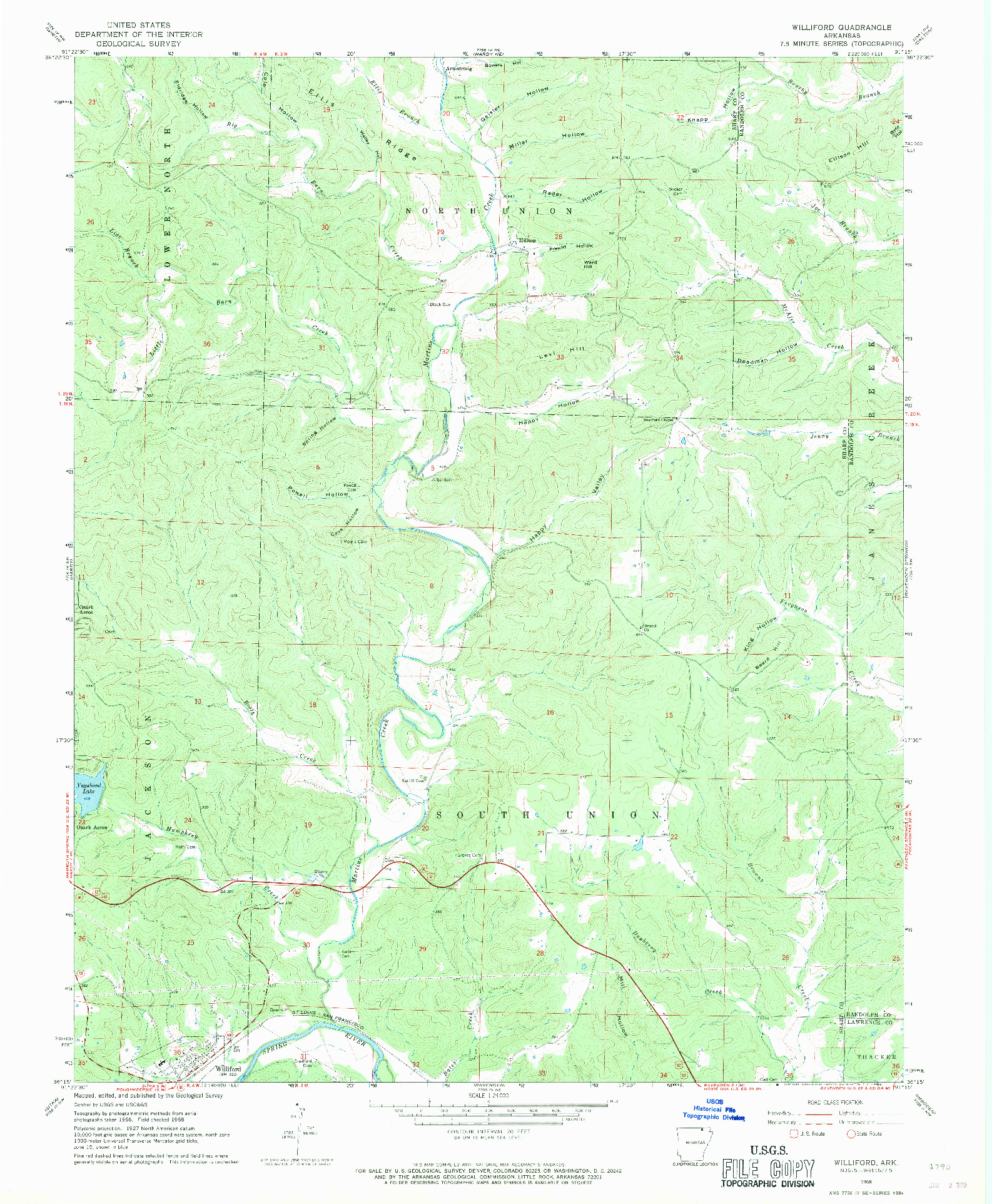 USGS 1:24000-SCALE QUADRANGLE FOR WILLIFORD, AR 1968