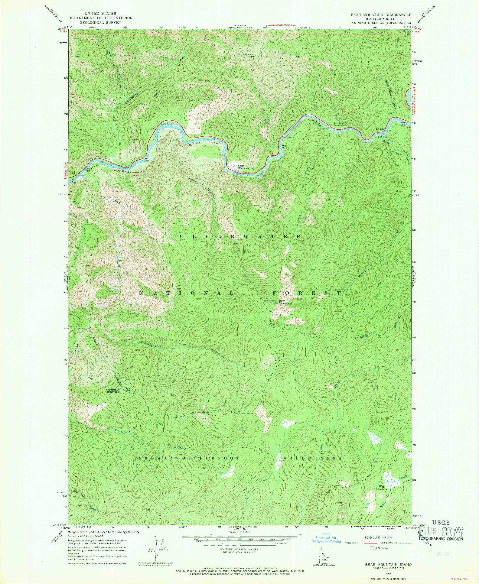 USGS 1:24000-SCALE QUADRANGLE FOR BEAR MOUNTAIN, ID 1966