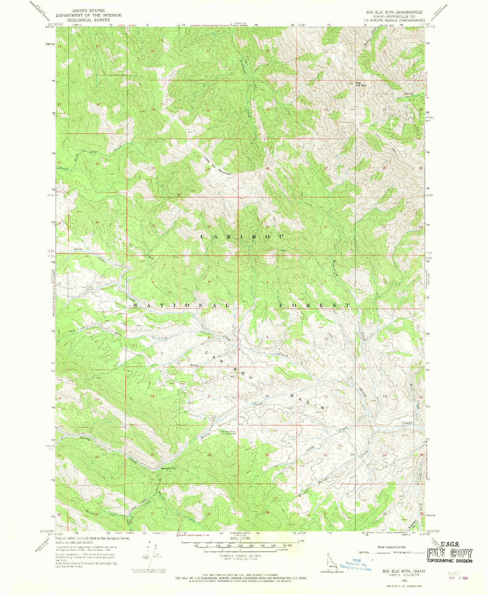 USGS 1:24000-SCALE QUADRANGLE FOR BIG ELK MTN, ID 1966