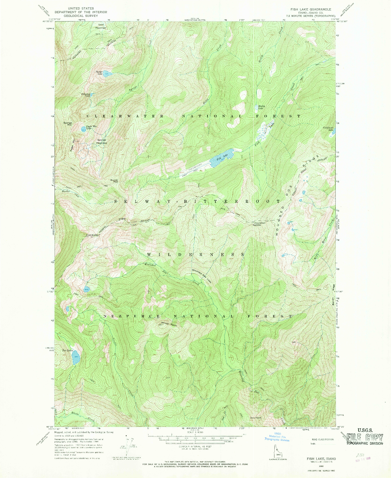 USGS 1:24000-SCALE QUADRANGLE FOR FISH LAKE, ID 1966