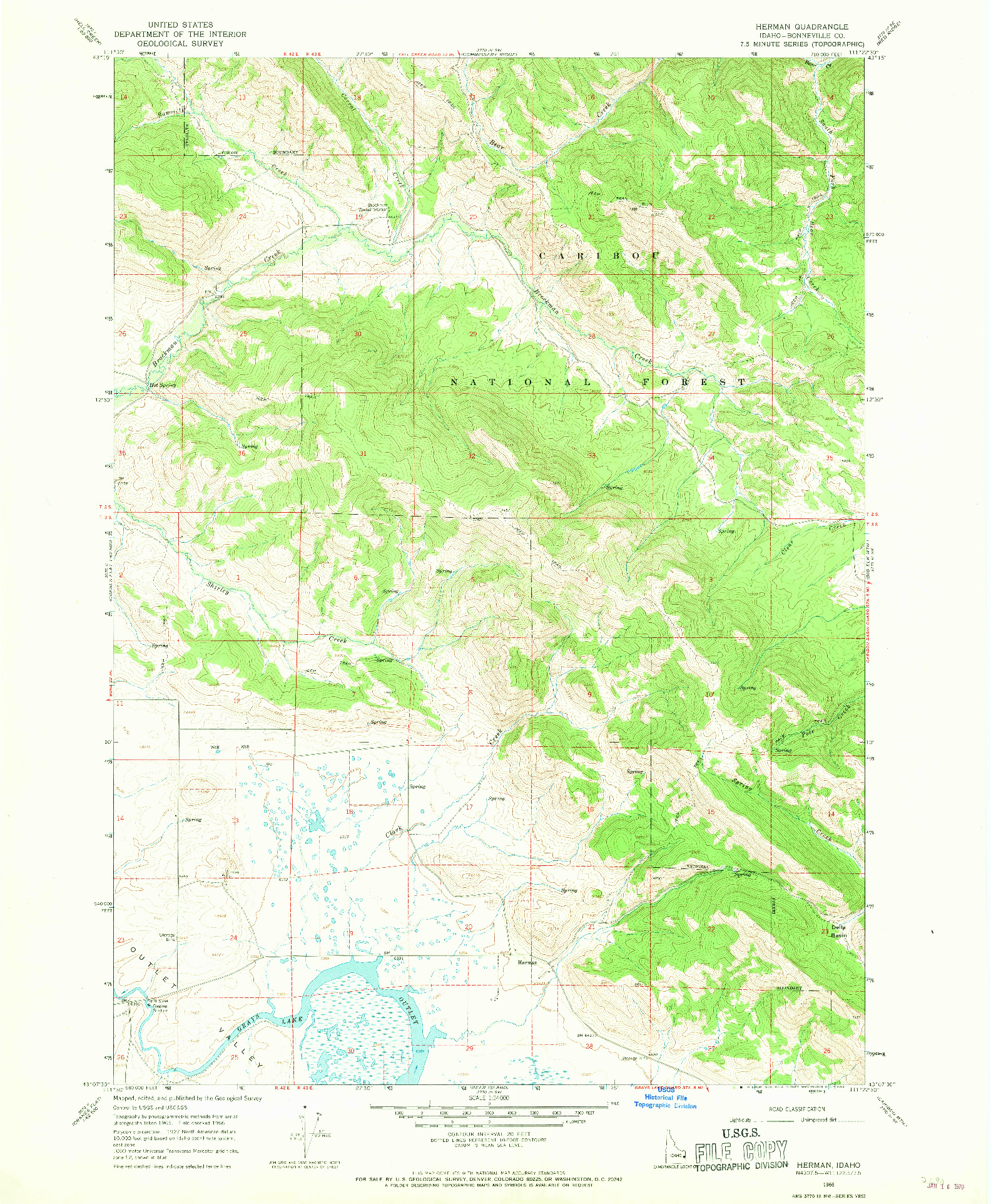 USGS 1:24000-SCALE QUADRANGLE FOR HERMAN, ID 1966