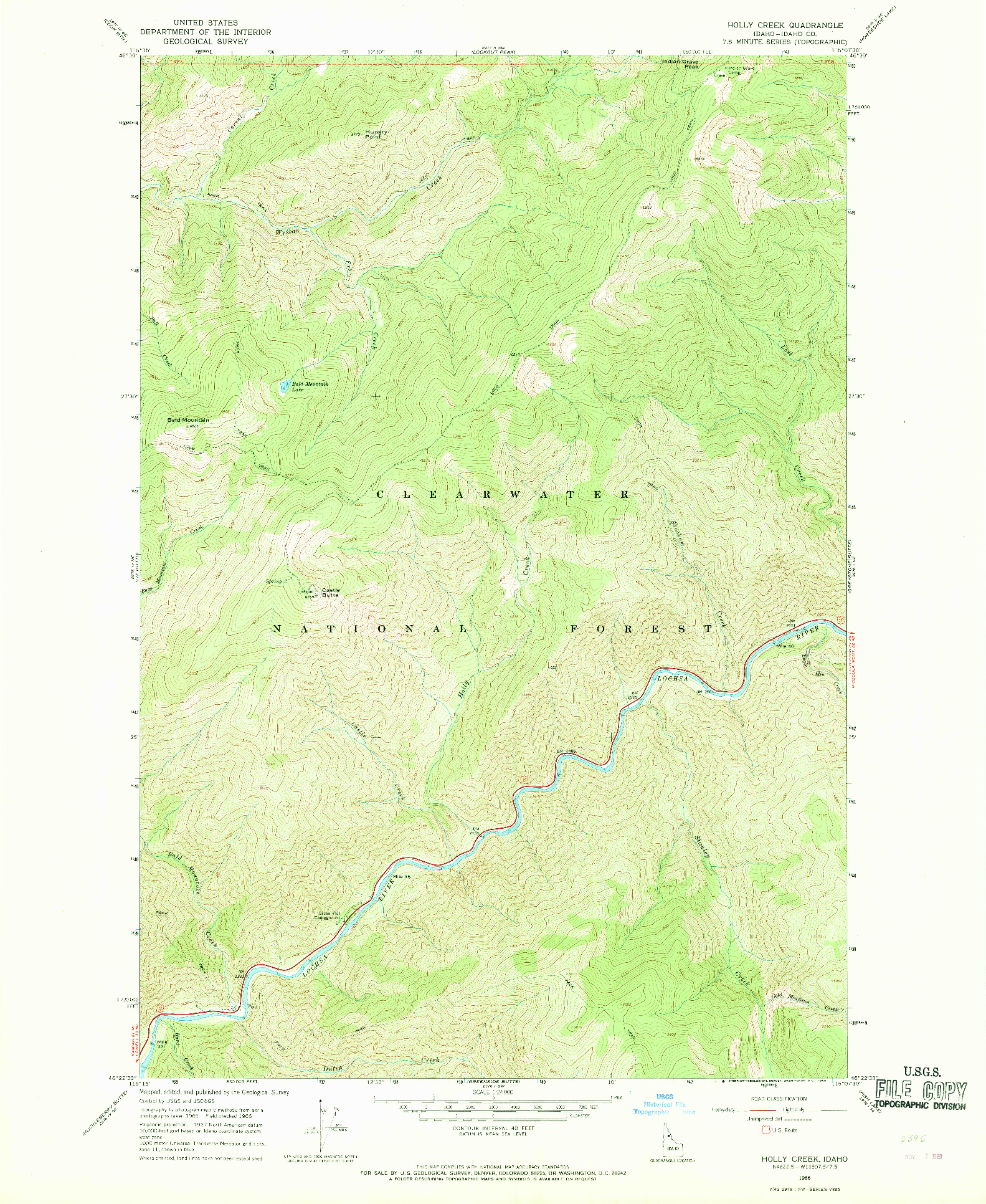 USGS 1:24000-SCALE QUADRANGLE FOR HOLLY CREEK, ID 1966