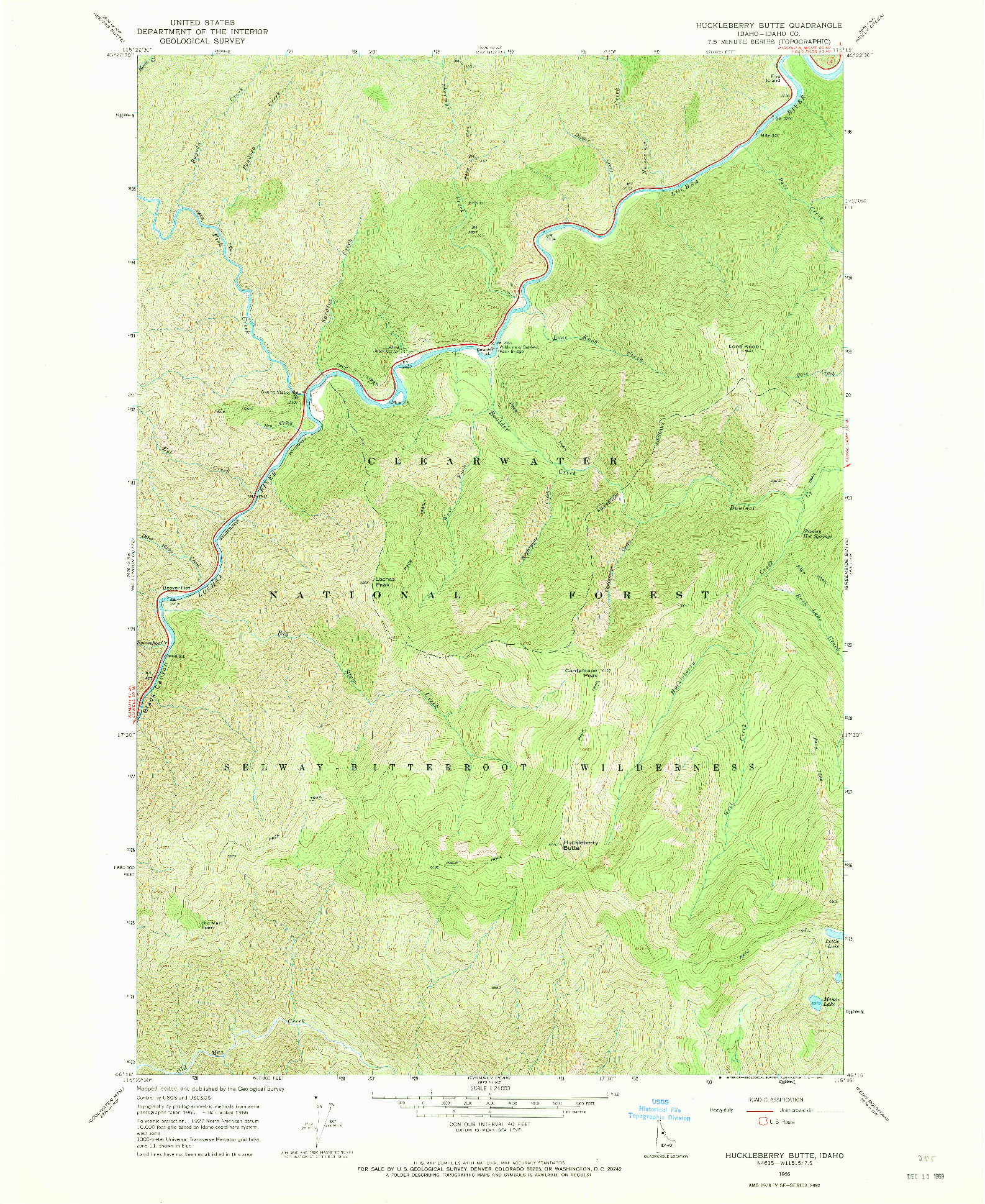 USGS 1:24000-SCALE QUADRANGLE FOR HUCKLEBERRY BUTTE, ID 1966