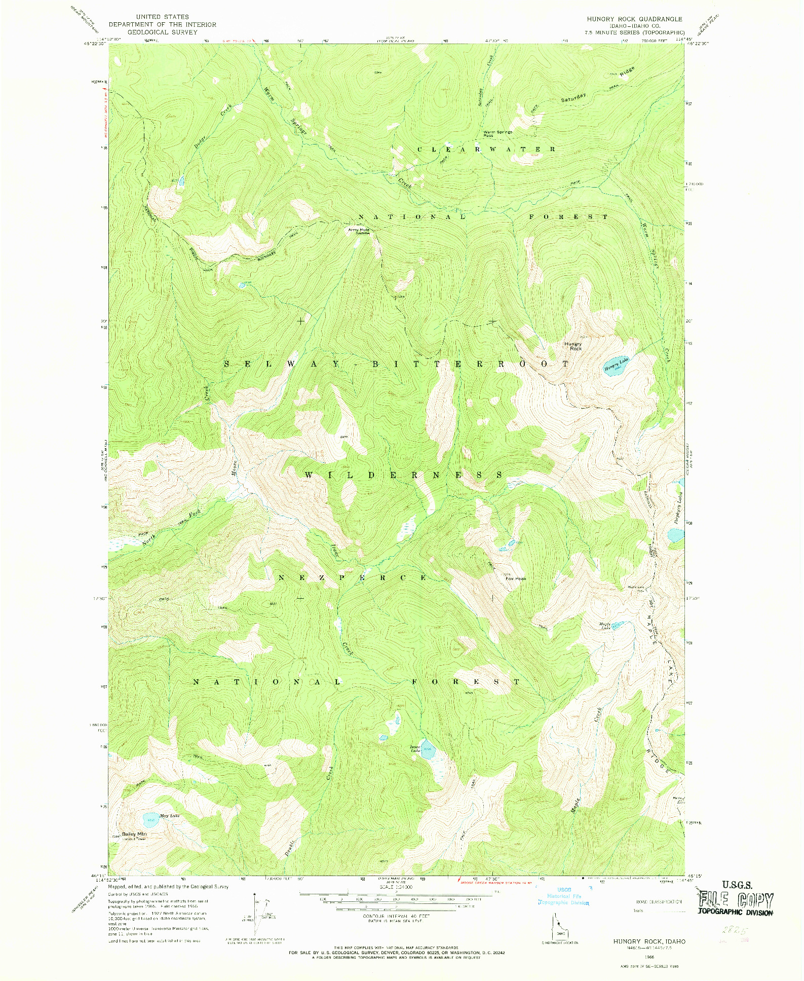 USGS 1:24000-SCALE QUADRANGLE FOR HUNGRY ROCK, ID 1966