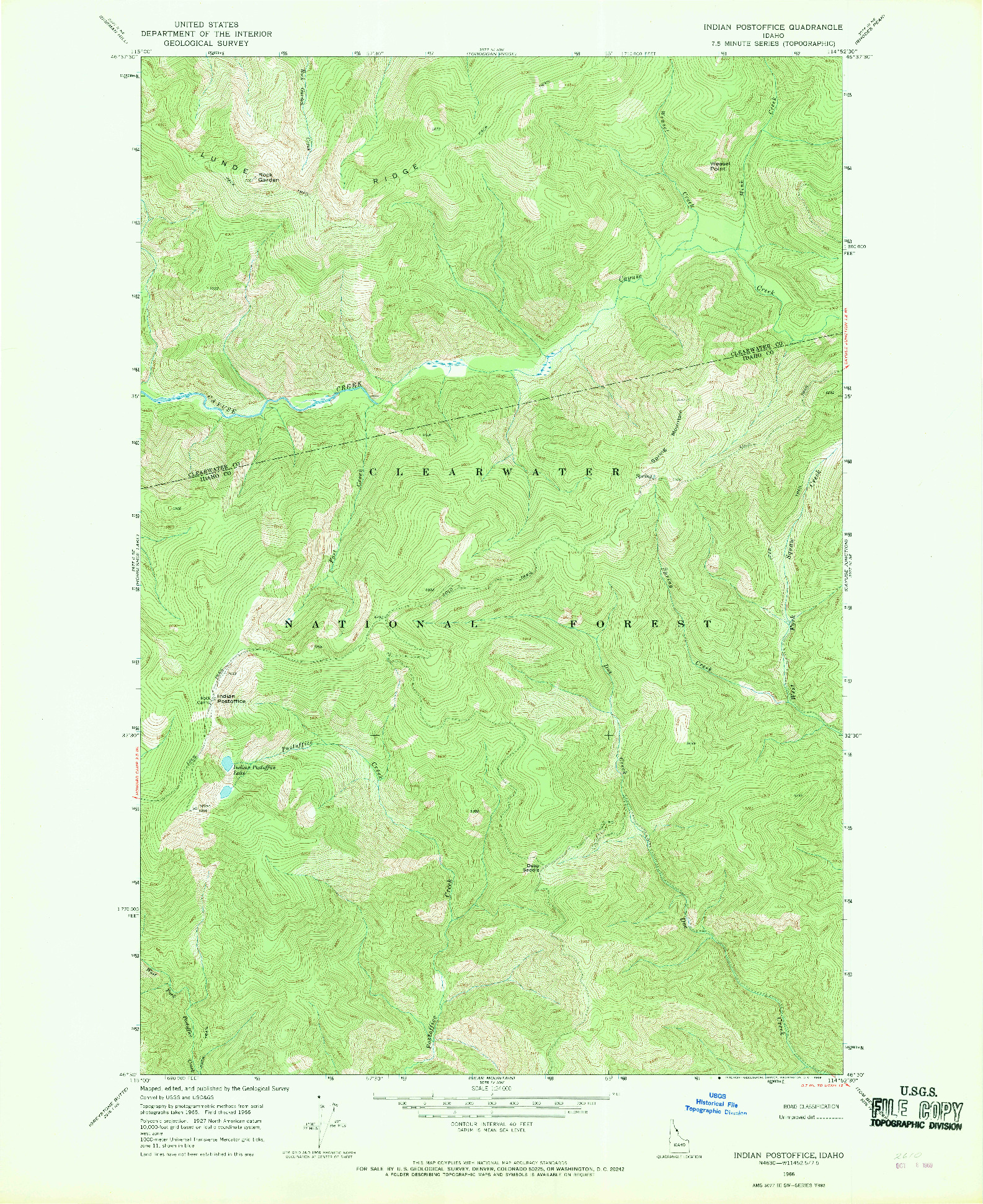 USGS 1:24000-SCALE QUADRANGLE FOR INDIAN POSTOFFICE, ID 1966