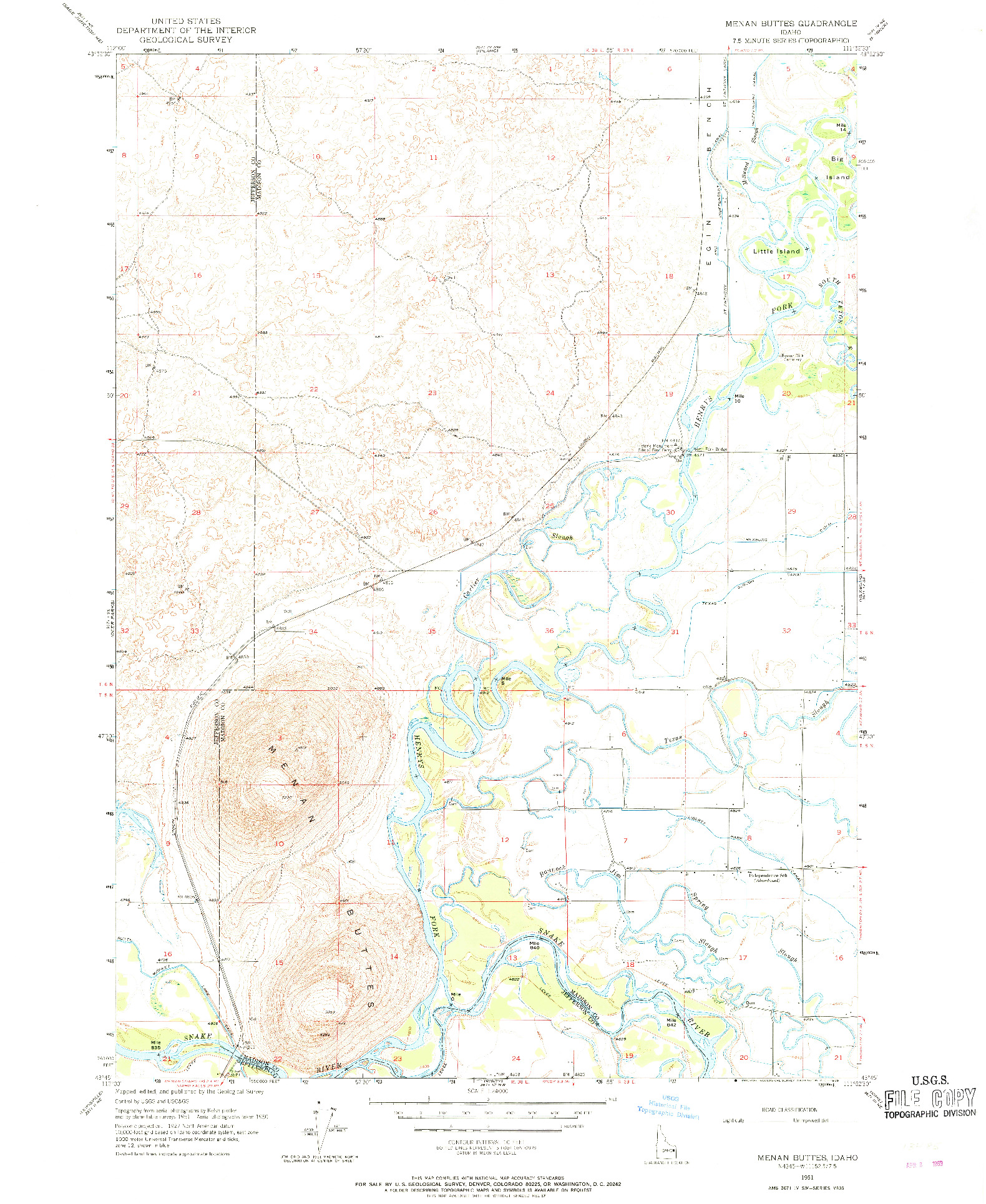 USGS 1:24000-SCALE QUADRANGLE FOR MENAN BUTTES, ID 1951