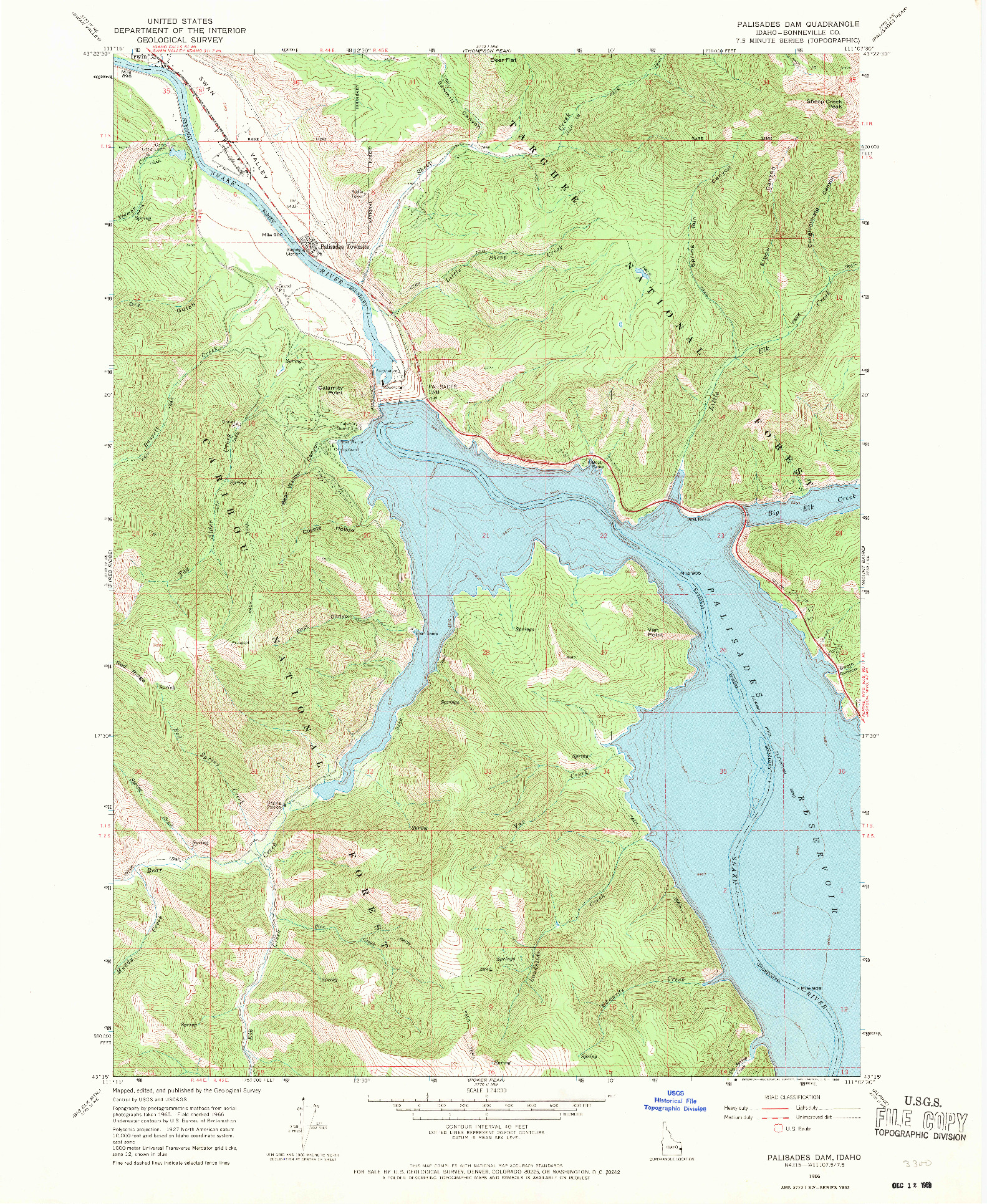 USGS 1:24000-SCALE QUADRANGLE FOR PALISADES DAM, ID 1966