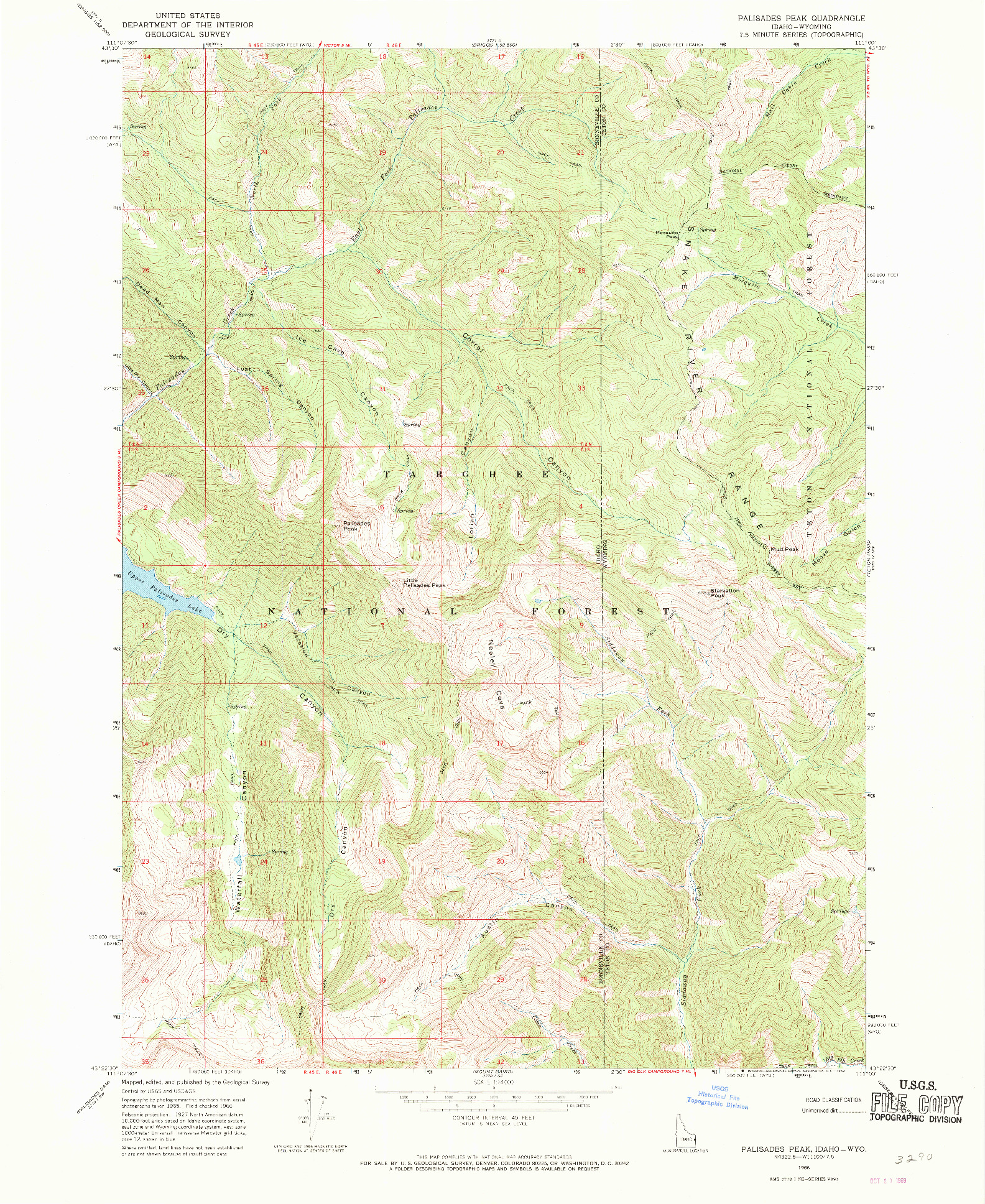 USGS 1:24000-SCALE QUADRANGLE FOR PALISADES PEAK, ID 1966