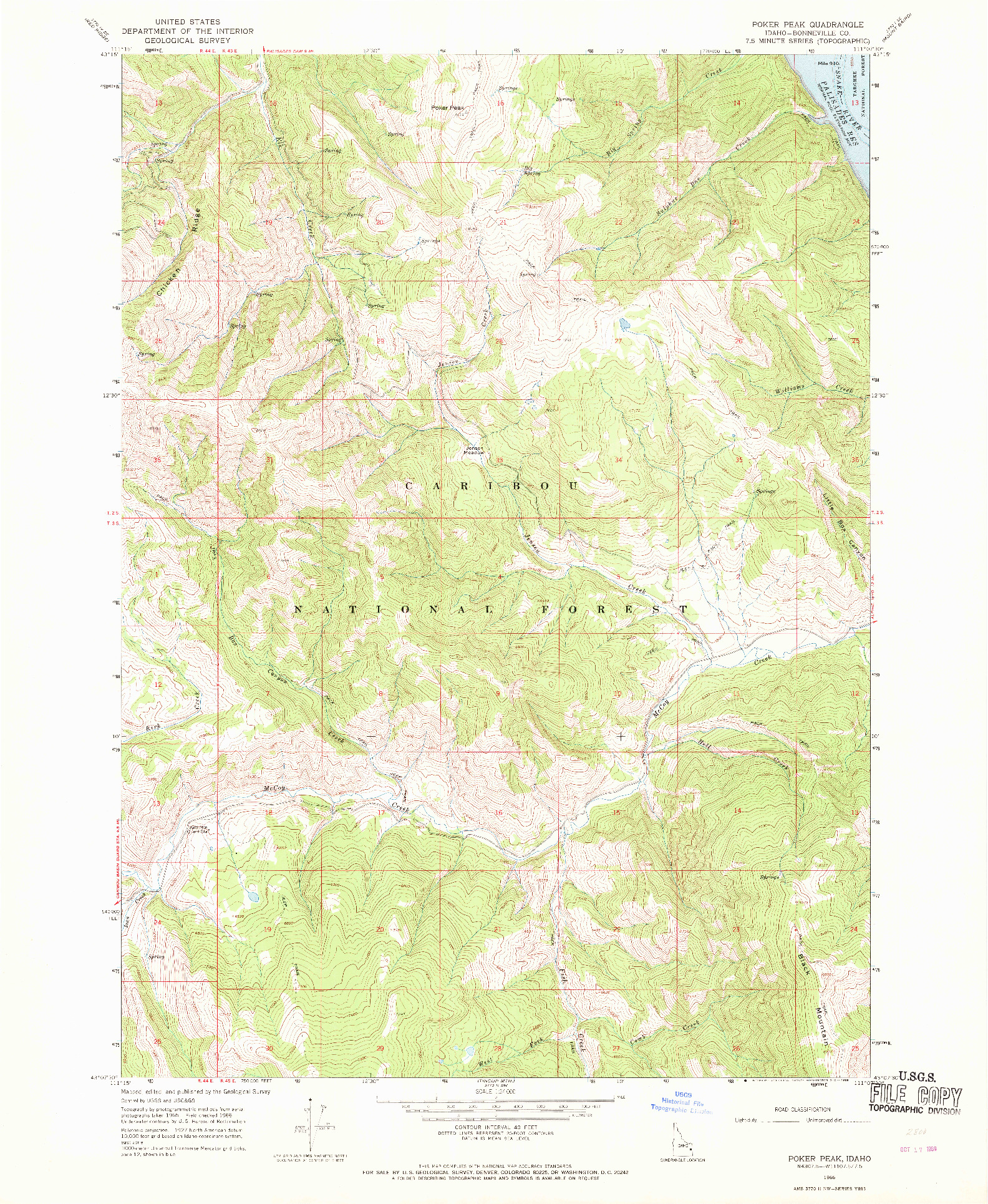 USGS 1:24000-SCALE QUADRANGLE FOR POKER PEAK, ID 1966