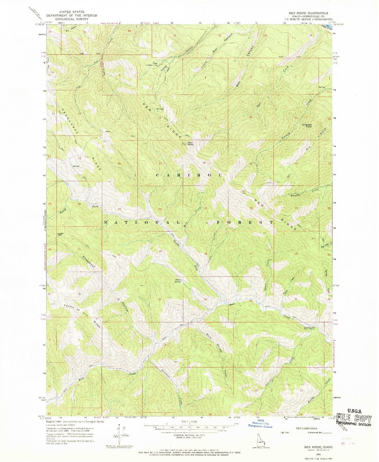 USGS 1:24000-SCALE QUADRANGLE FOR RED RIDGE, ID 1966