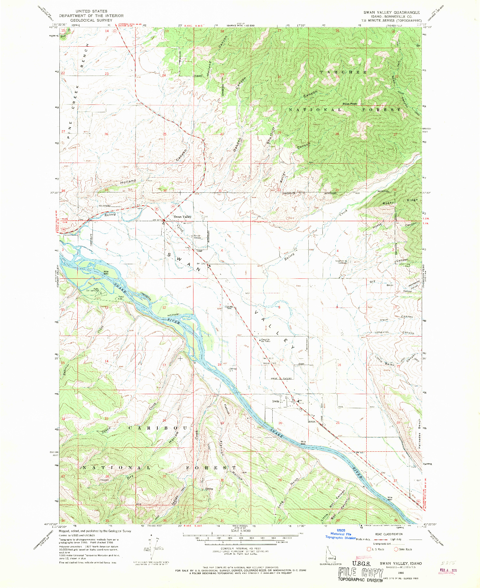 USGS 1:24000-SCALE QUADRANGLE FOR SWAN VALLEY, ID 1966