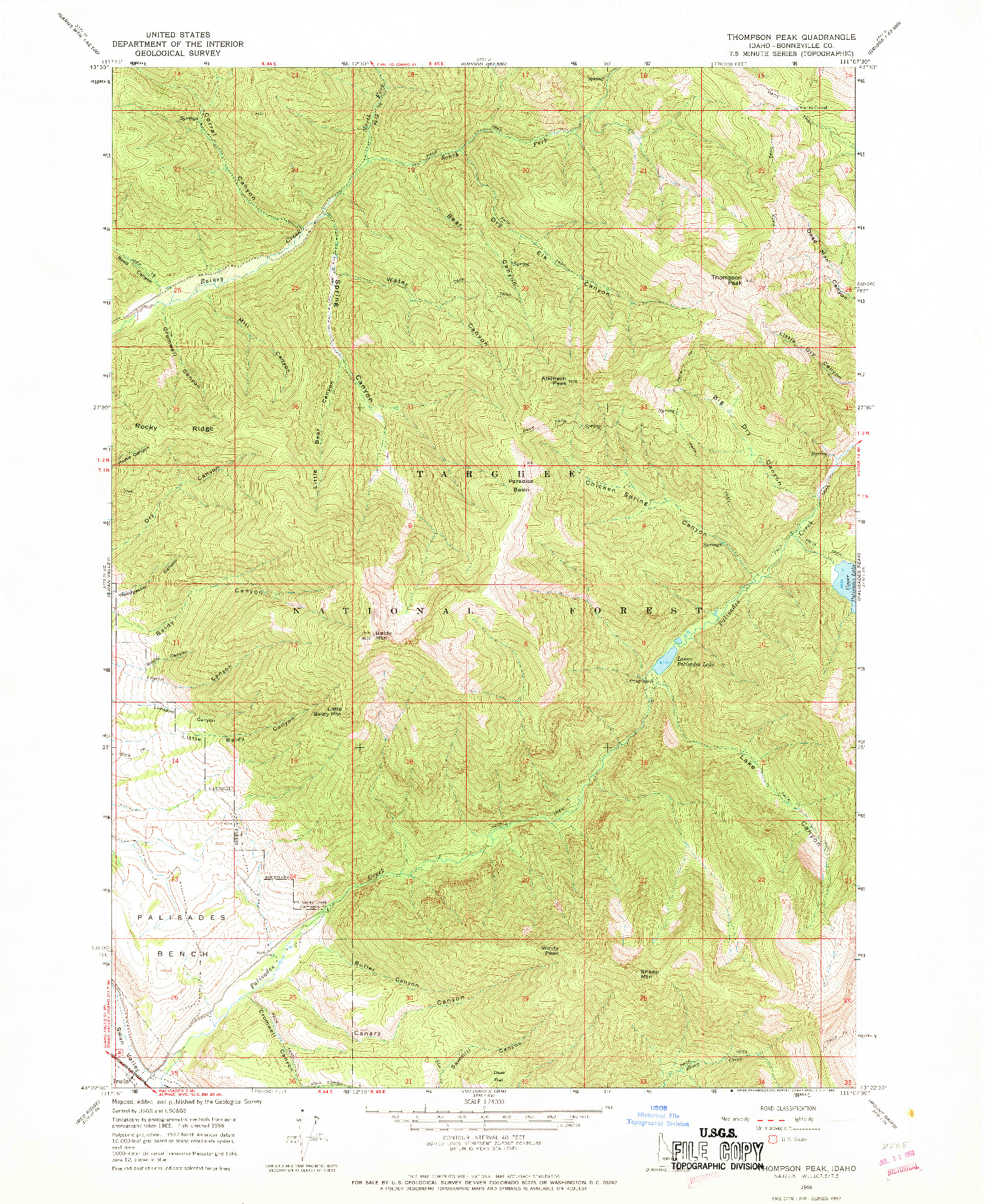 USGS 1:24000-SCALE QUADRANGLE FOR THOMPSON PEAK, ID 1966