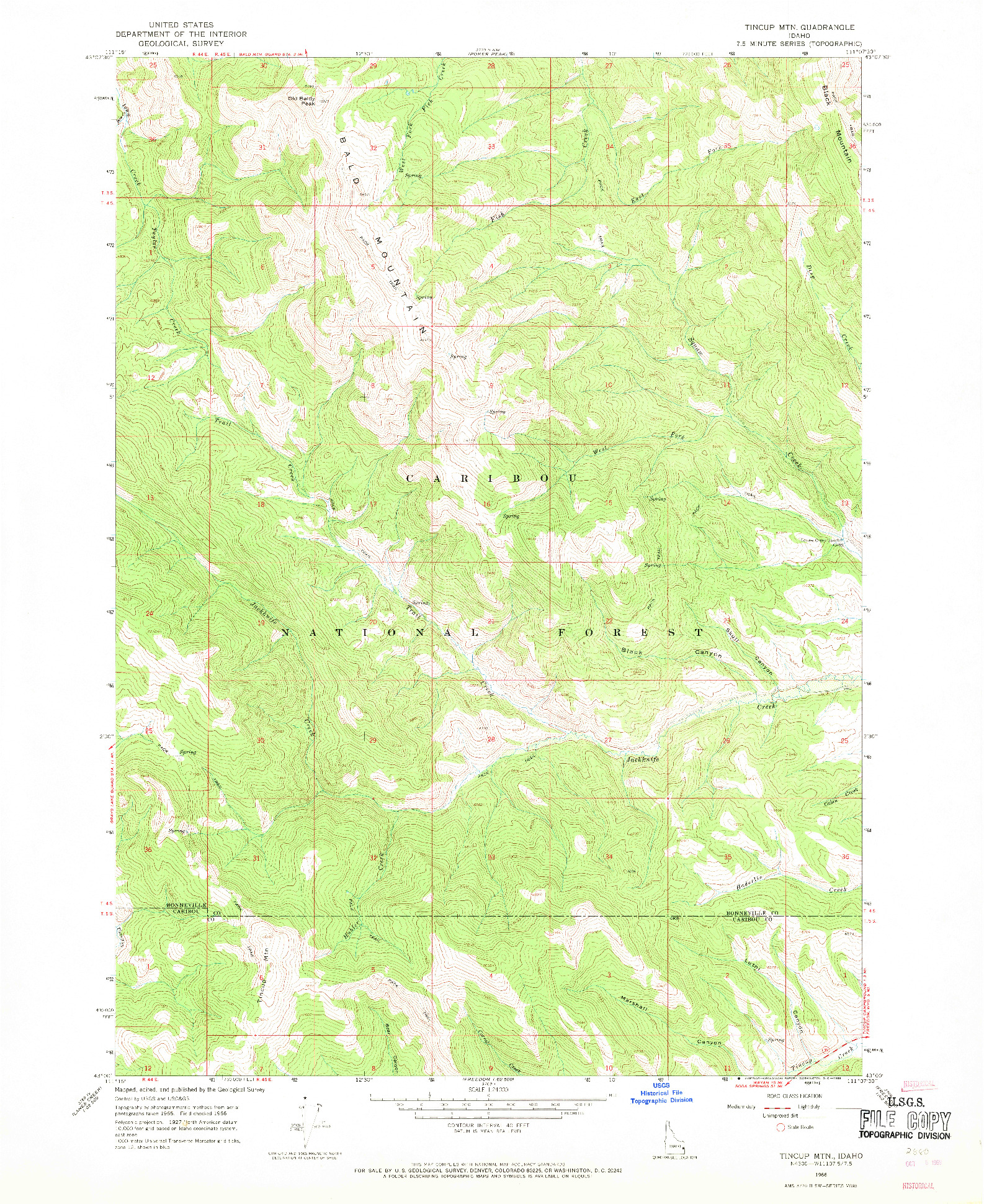 USGS 1:24000-SCALE QUADRANGLE FOR TINCUP MTN, ID 1966
