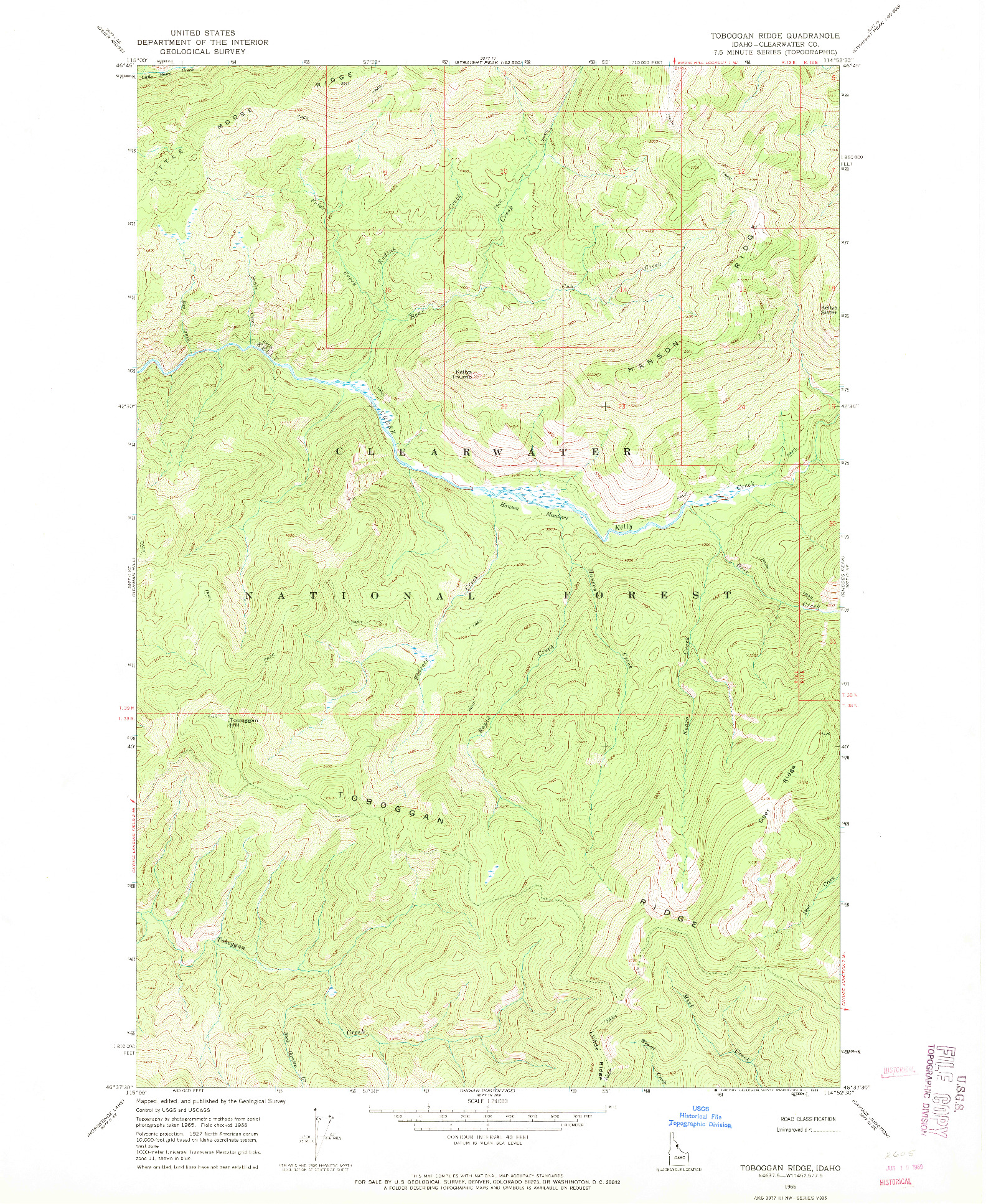 USGS 1:24000-SCALE QUADRANGLE FOR TOBOGGAN RIDGE, ID 1966