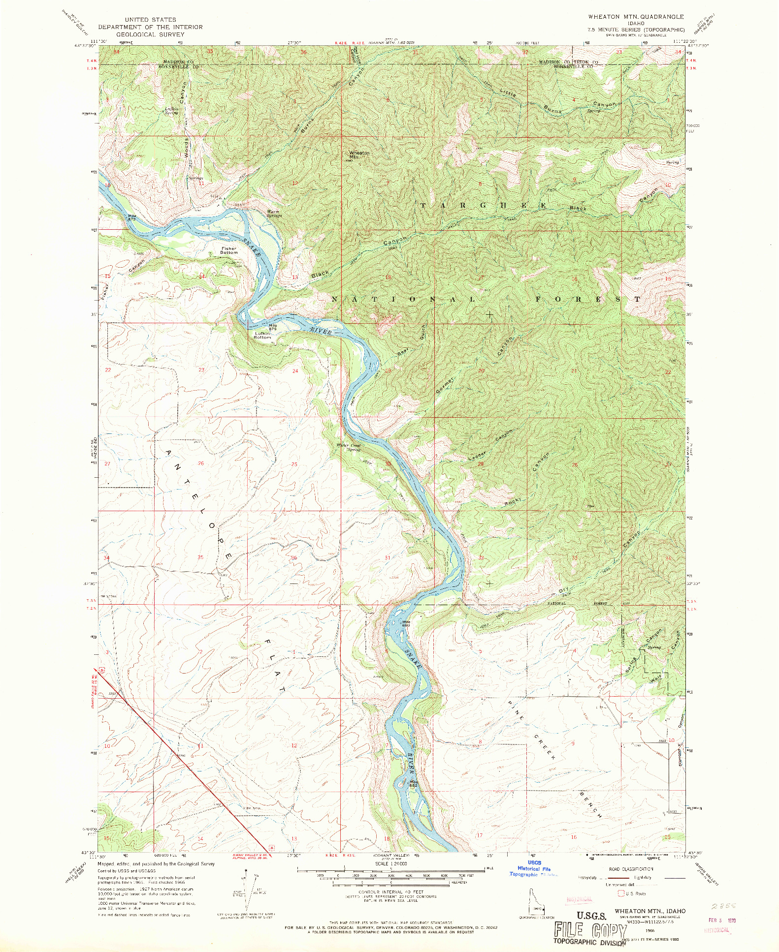 USGS 1:24000-SCALE QUADRANGLE FOR WHEATON MOUNTAIN, ID 1966