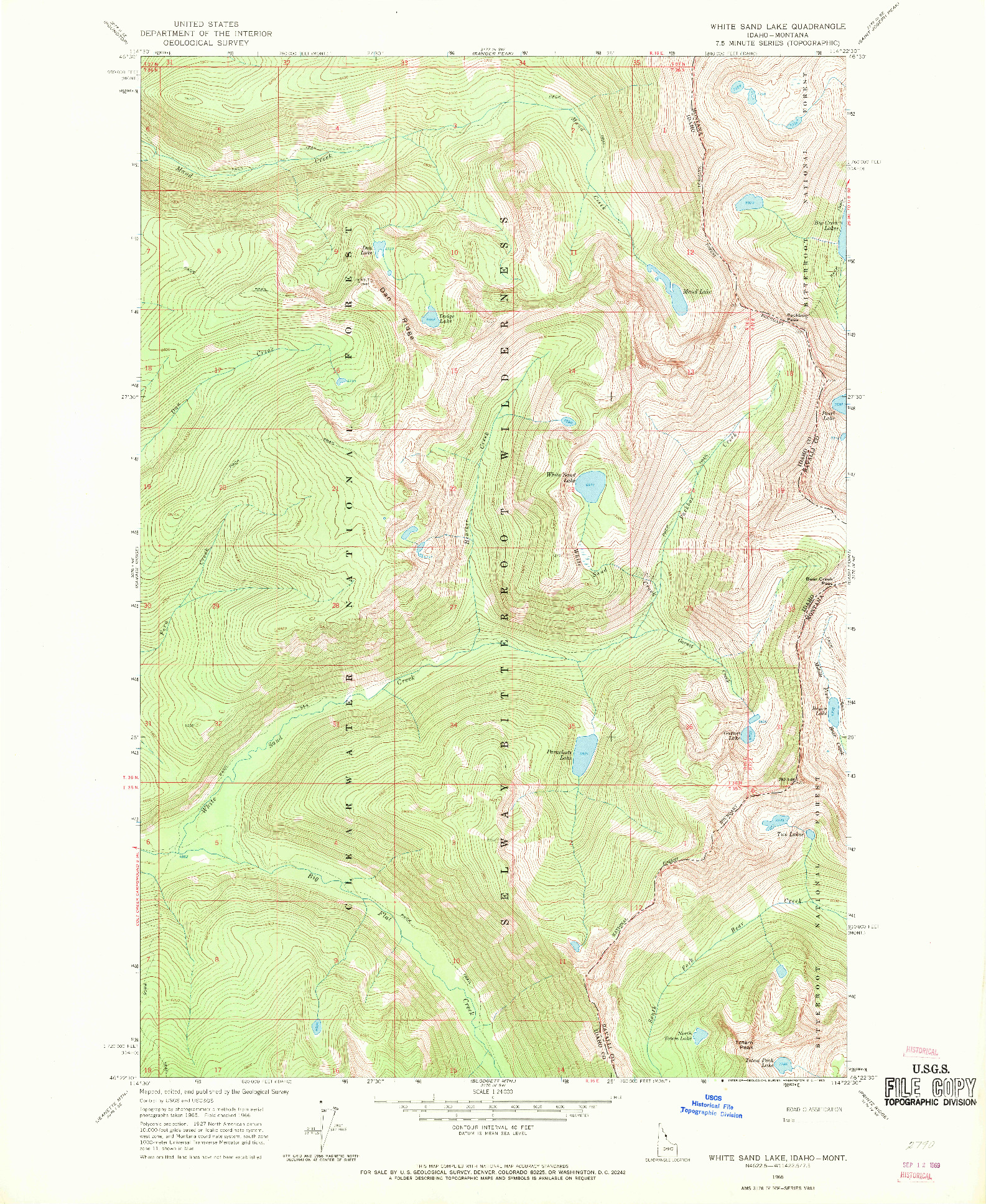 USGS 1:24000-SCALE QUADRANGLE FOR WHITE SAND LAKE, ID 1966