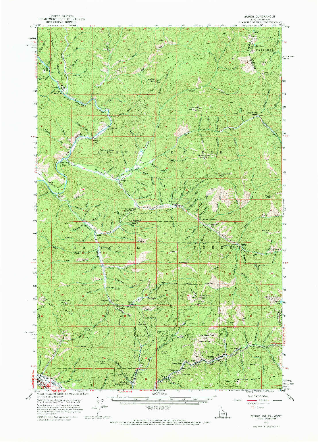 USGS 1:62500-SCALE QUADRANGLE FOR BURKE, ID 1957