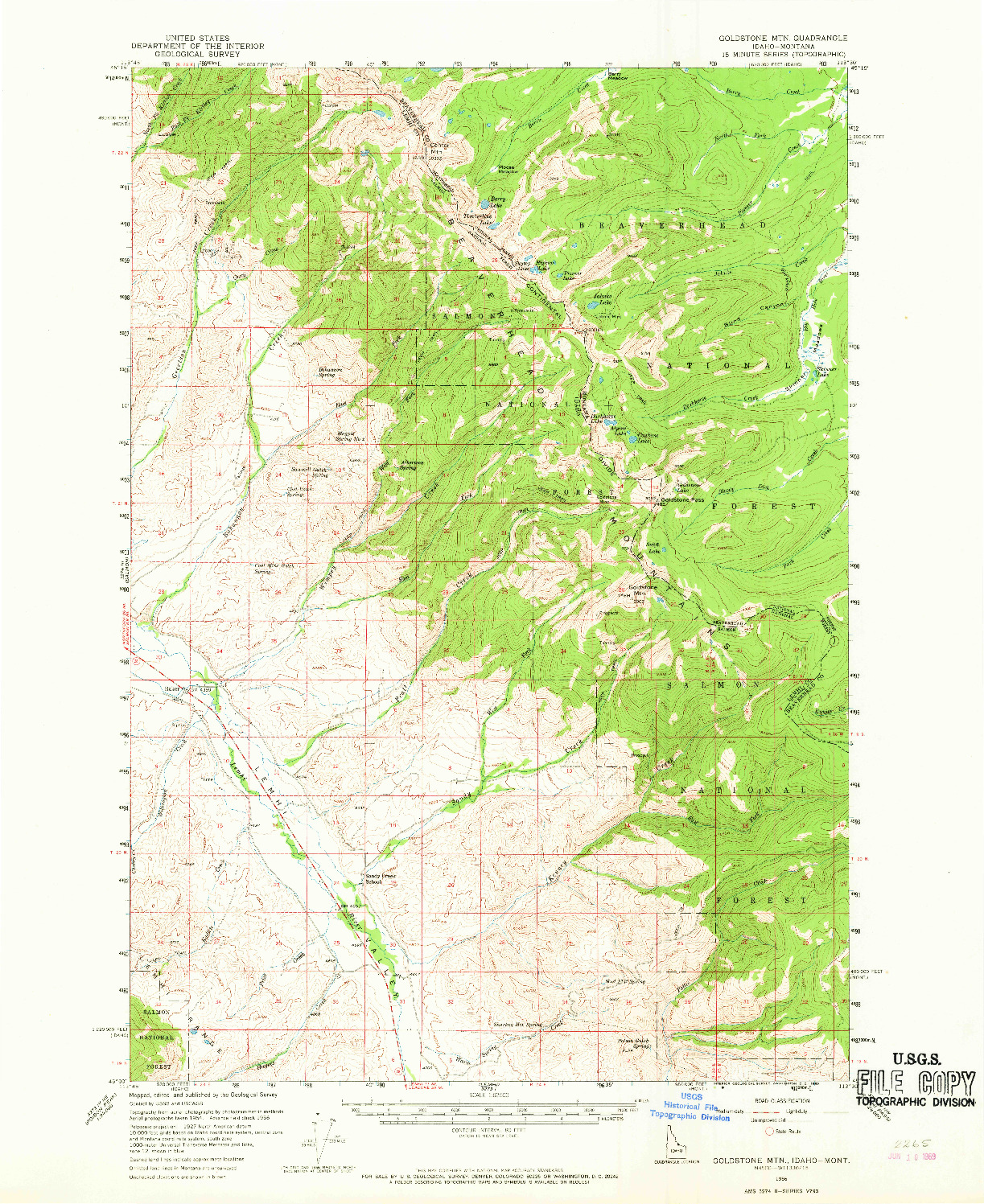 USGS 1:62500-SCALE QUADRANGLE FOR GOLDSTONE MTN, ID 1956