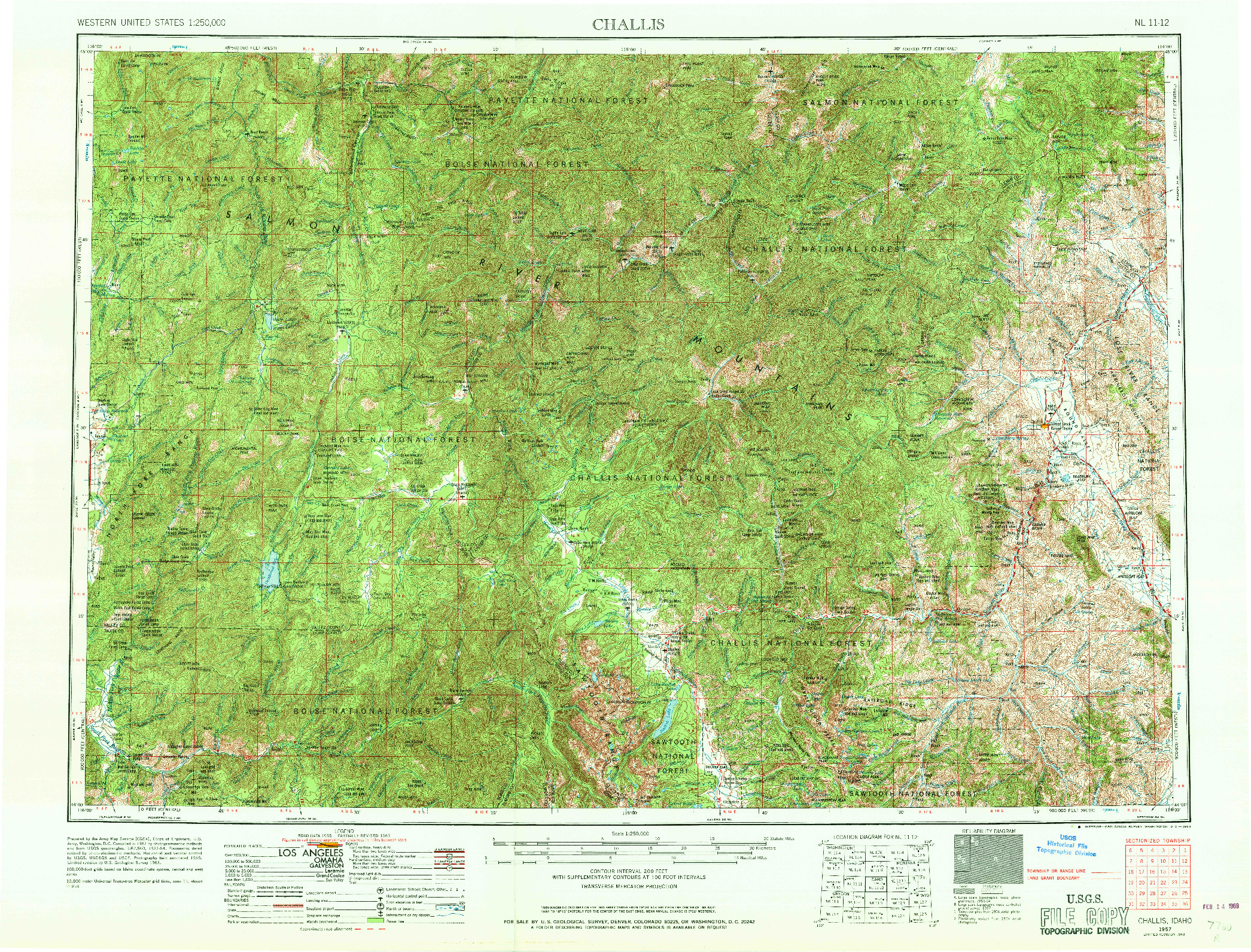 USGS 1:250000-SCALE QUADRANGLE FOR CHALLIS, ID 1957