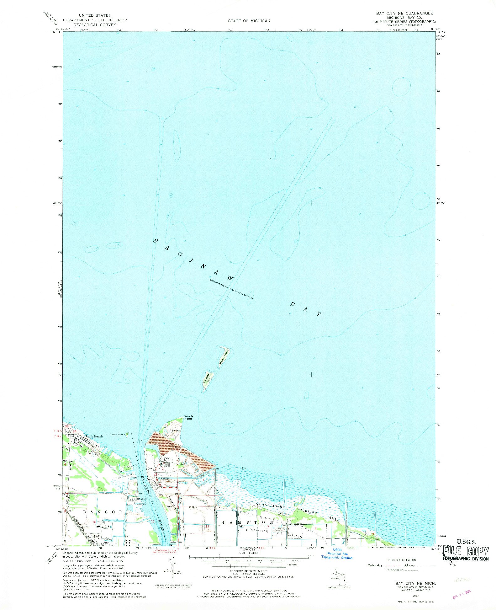 USGS 1:24000-SCALE QUADRANGLE FOR BAY CITY NE, MI 1967