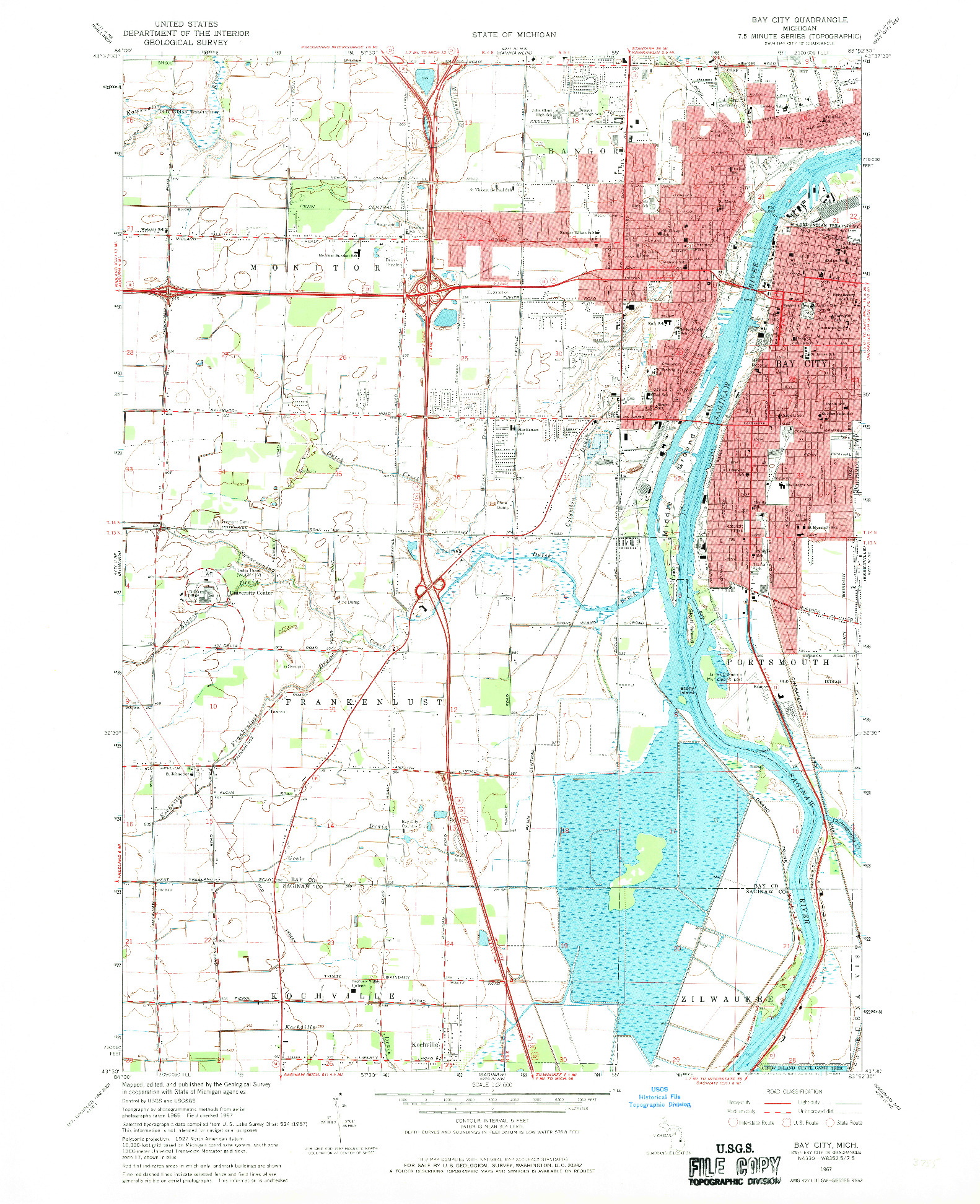 USGS 1:24000-SCALE QUADRANGLE FOR BAY CITY, MI 1967