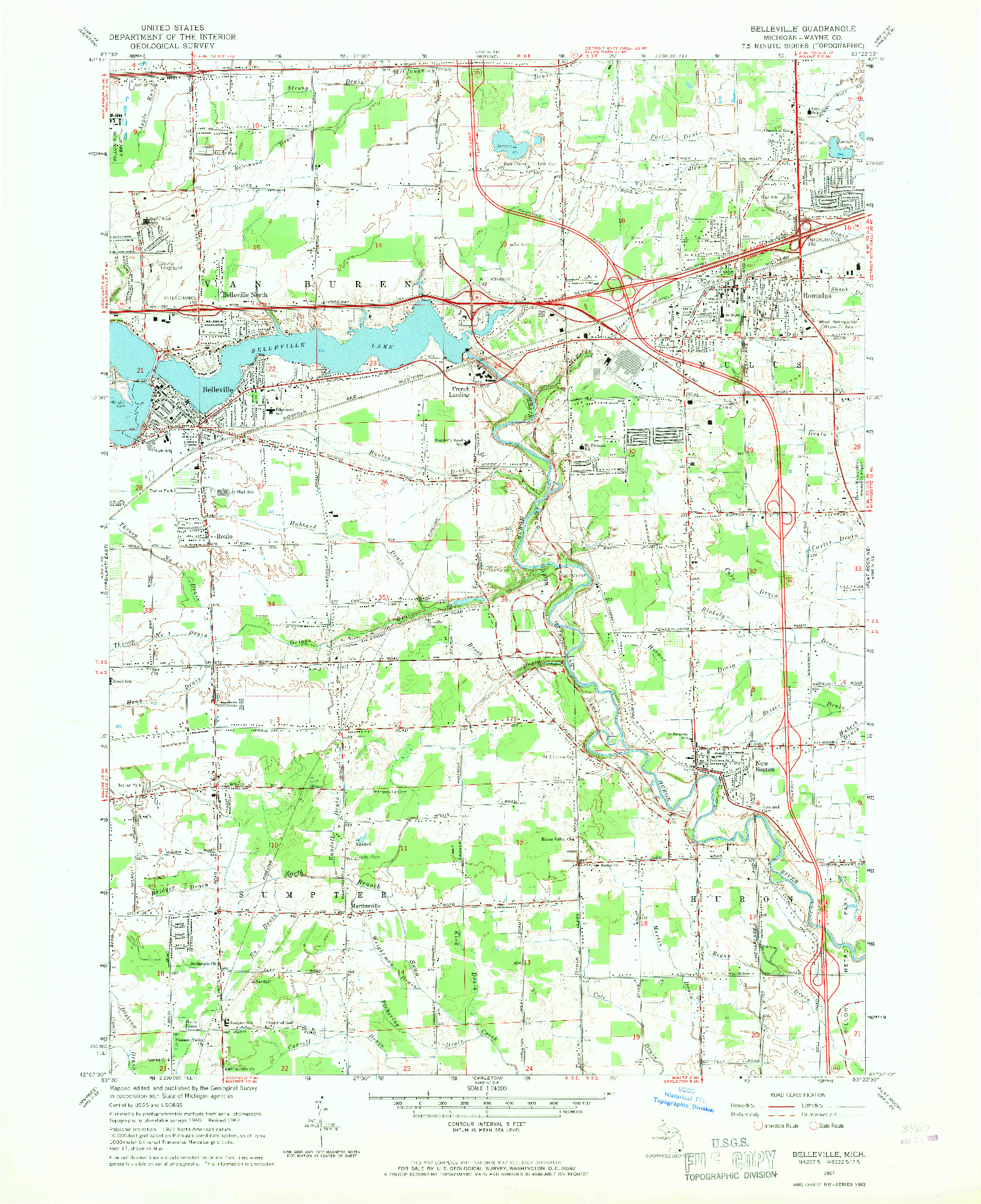 USGS 1:24000-SCALE QUADRANGLE FOR BELLEVILLE, MI 1967