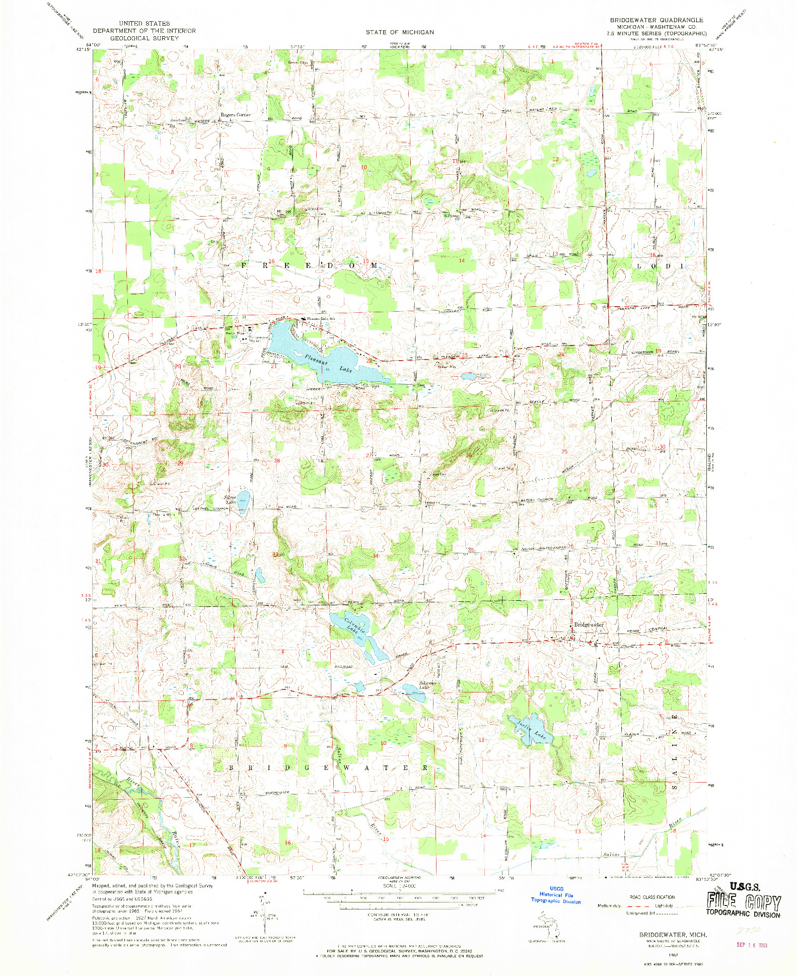 USGS 1:24000-SCALE QUADRANGLE FOR BRIDGEWATER, MI 1967