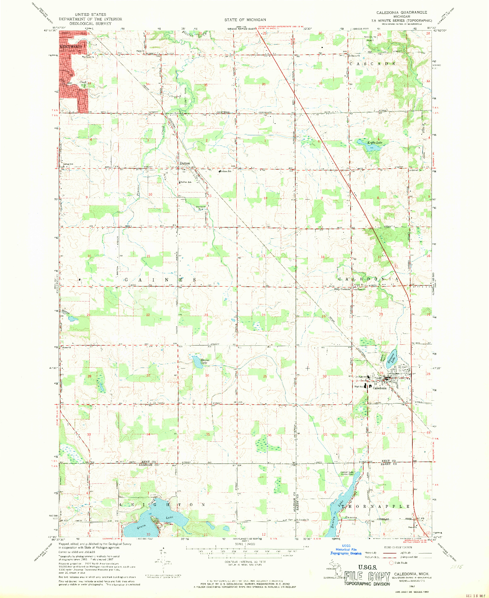 USGS 1:24000-SCALE QUADRANGLE FOR CALEDONIA, MI 1967