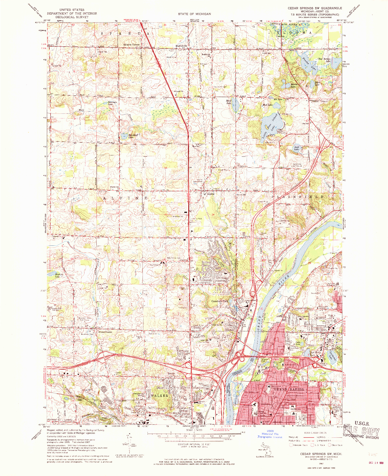 USGS 1:24000-SCALE QUADRANGLE FOR CEDAR SPRINGS SW, MI 1967