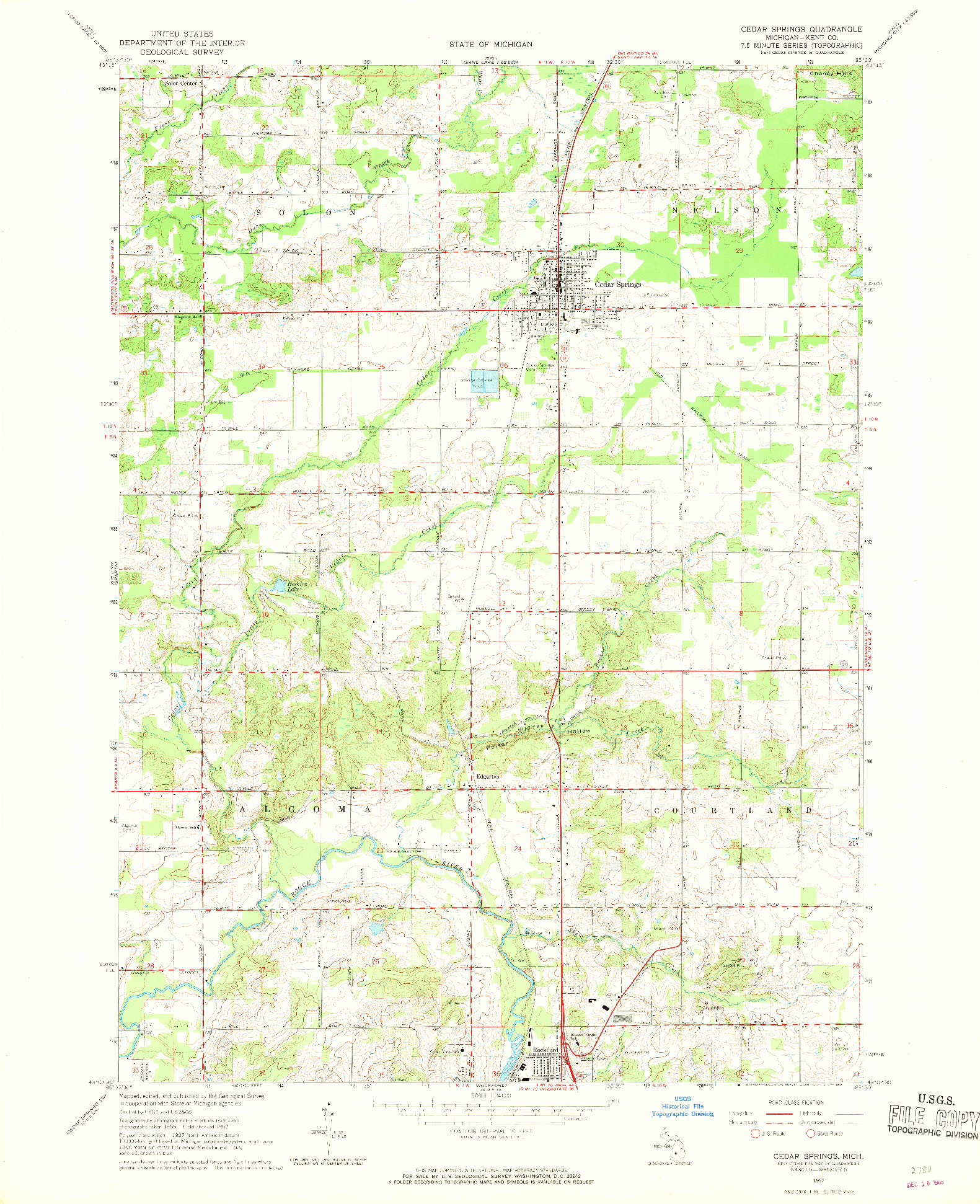 USGS 1:24000-SCALE QUADRANGLE FOR CEDAR SPRINGS, MI 1967