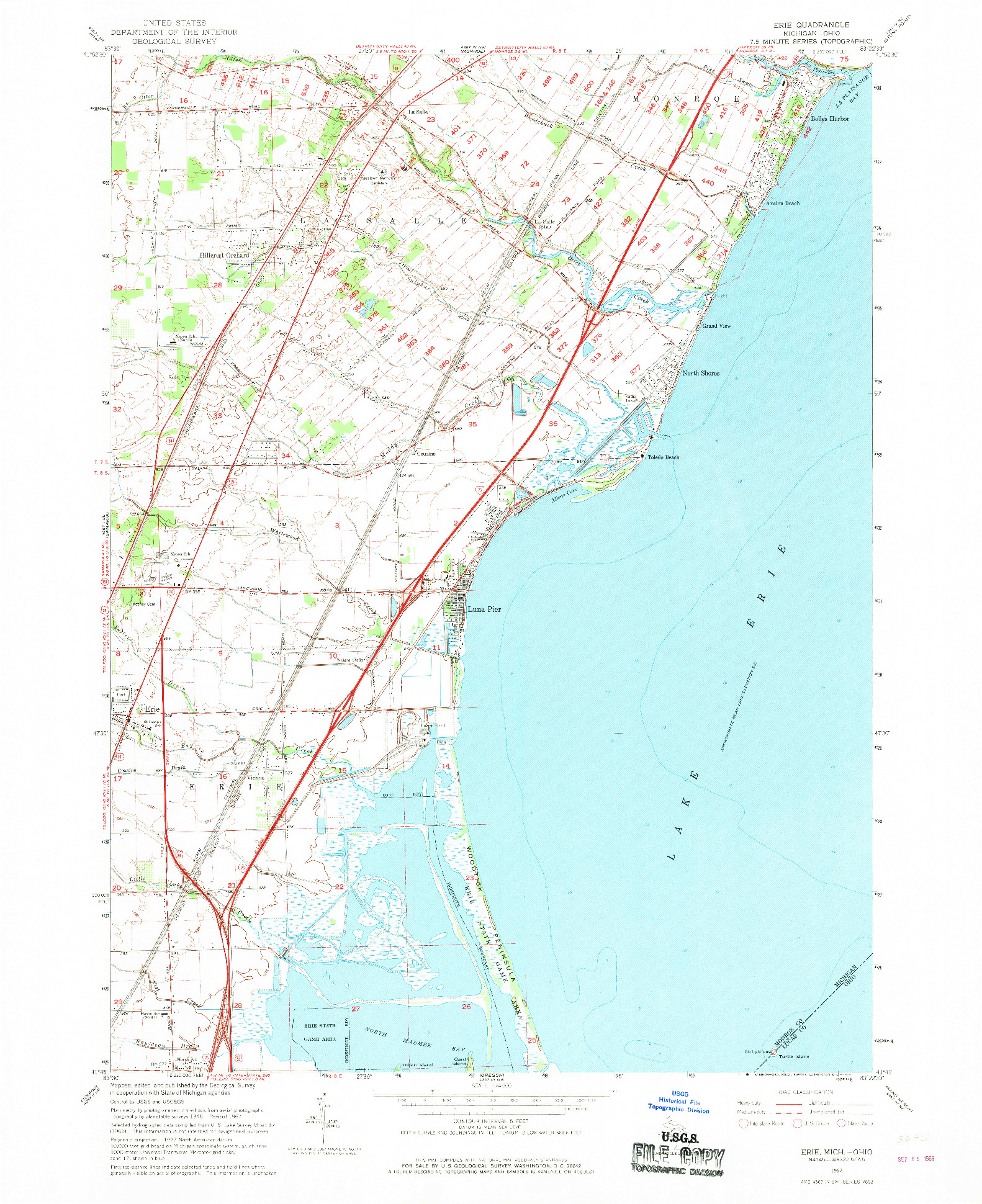 USGS 1:24000-SCALE QUADRANGLE FOR ERIE, MI 1967