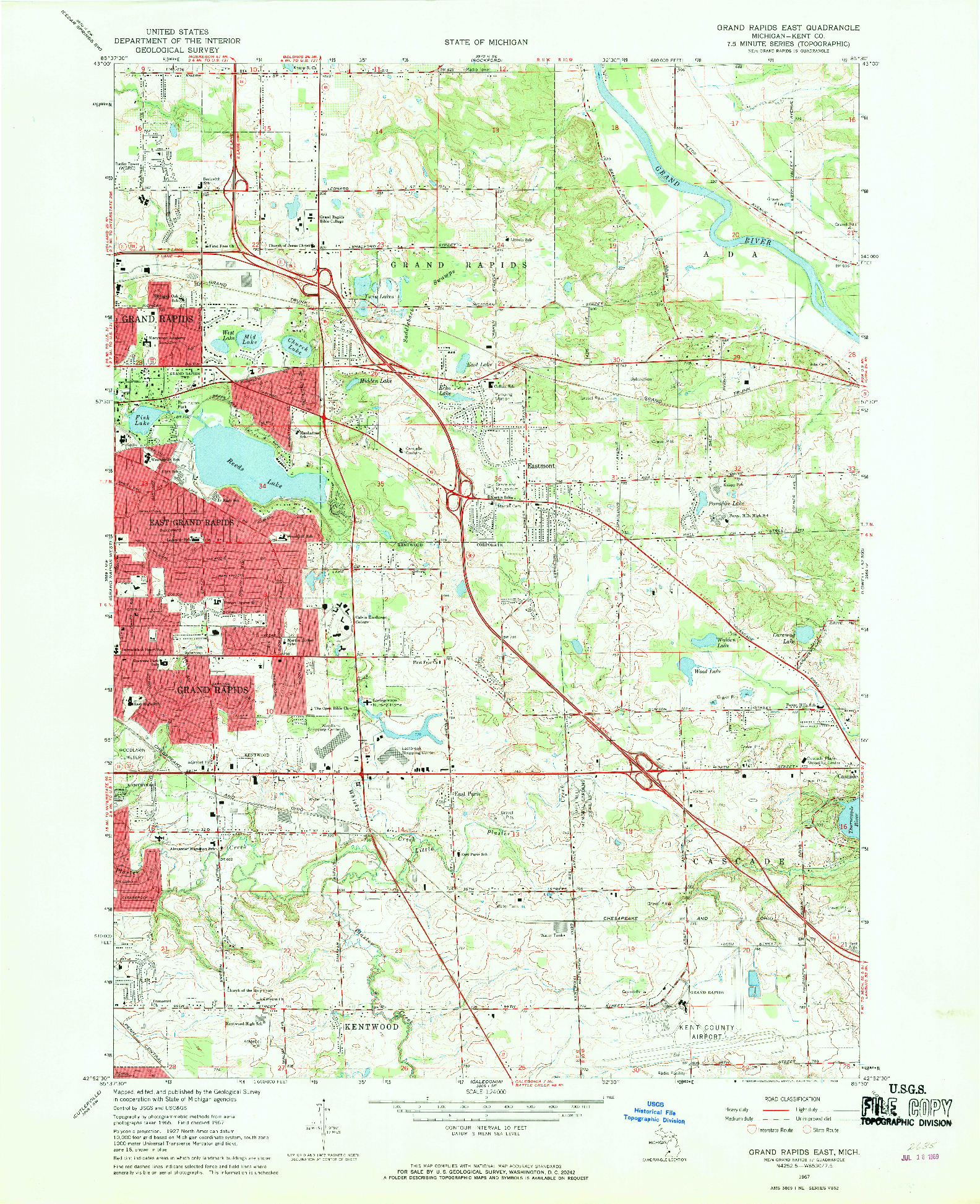 USGS 1:24000-SCALE QUADRANGLE FOR GRAND RAPIDS EAST, MI 1967